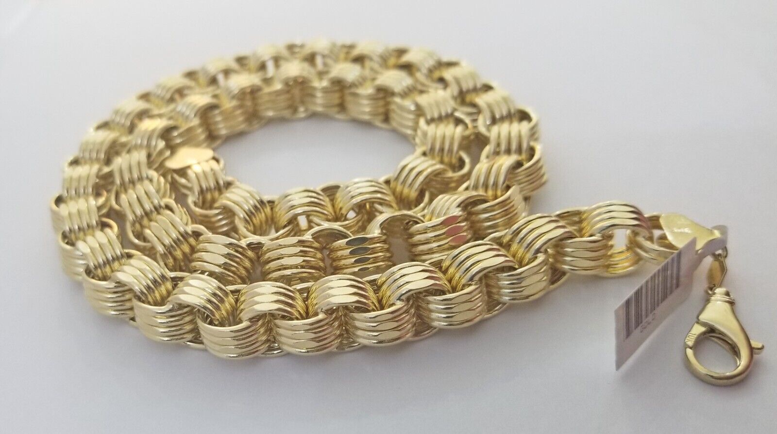 Real 10k Gold Byzantine Chain 11mm necklace 24" Men's 10kt yellow gold Box Chain - GoldenlinQ