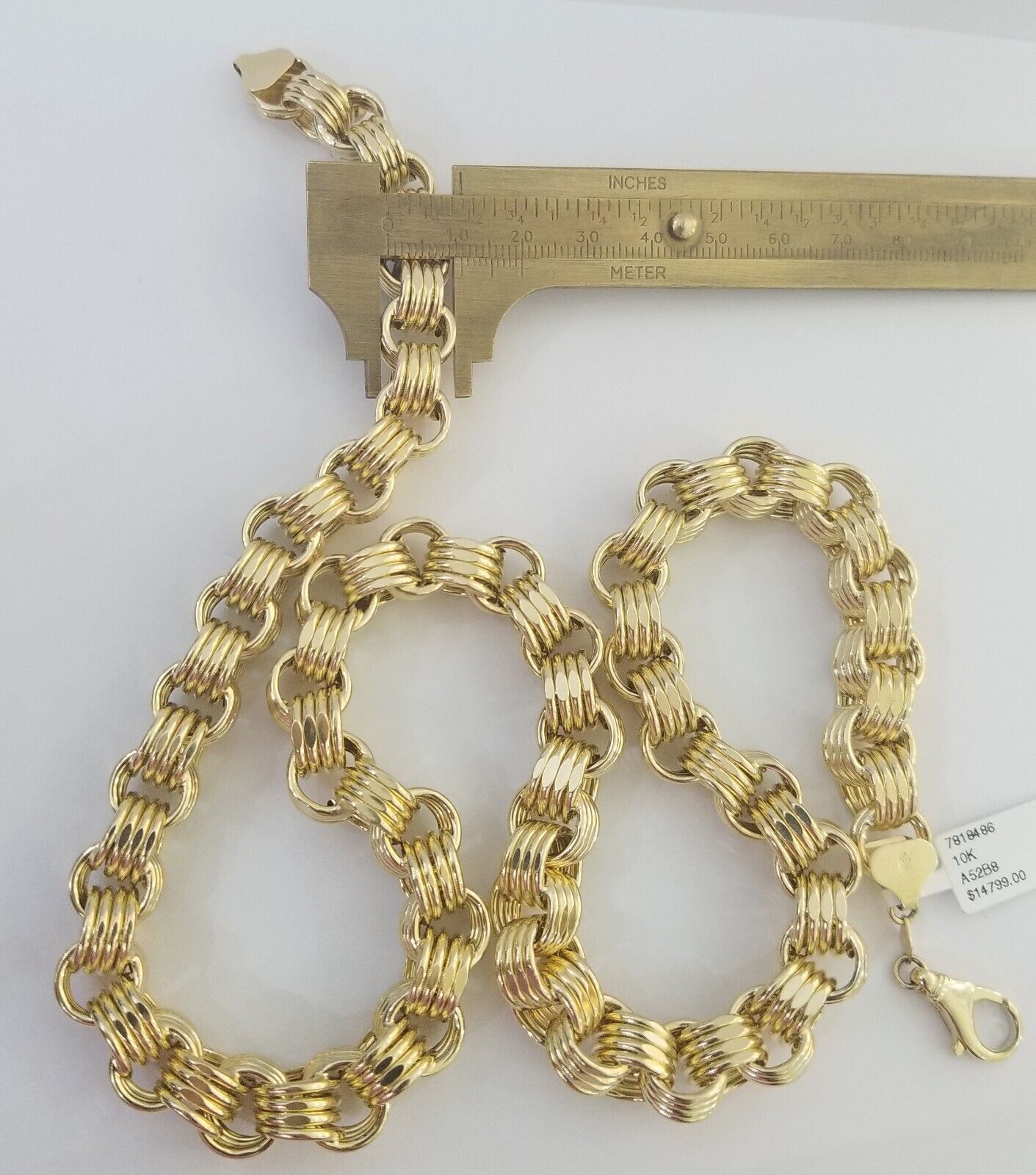 Real 10k Gold Byzantine Chain 11mm necklace 24" Men's 10kt yellow gold Box Chain - GoldenlinQ