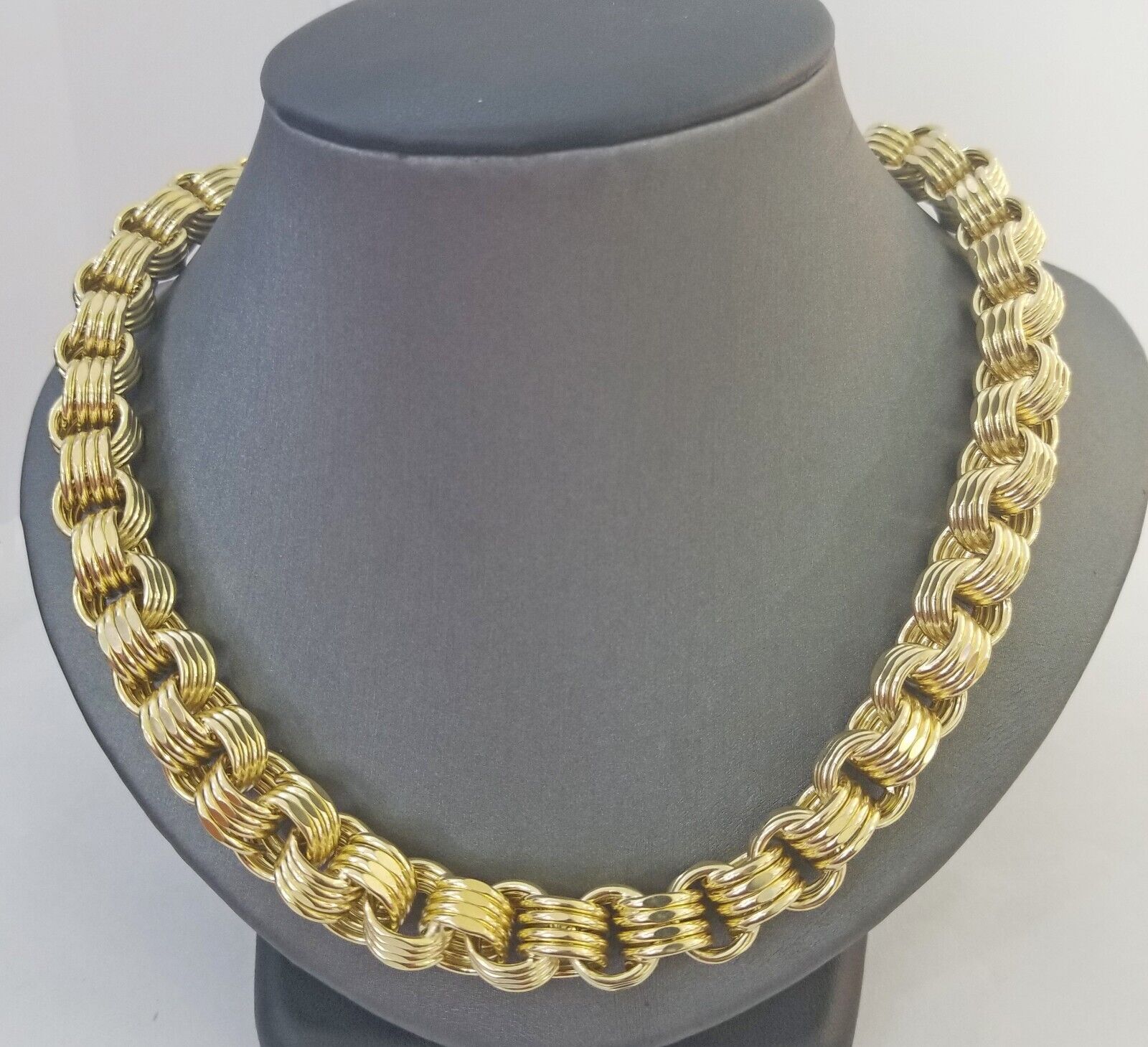 Real 10k Gold Byzantine Chain 11mm necklace 24" Men's 10kt yellow gold Box Chain - GoldenlinQ