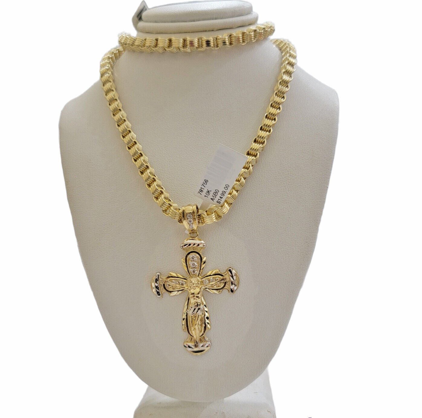 REAL 10k Gold byzantine Chain Cross Pendant Set 5mm Necklace & Jesus Crucifix - GoldenlinQ