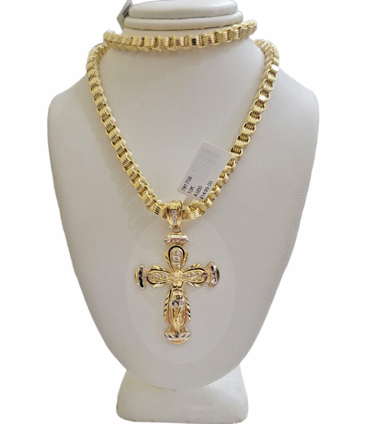REAL 10k Gold byzantine Chain Cross Pendant Set 5mm Necklace & Jesus Crucifix - GoldenlinQ