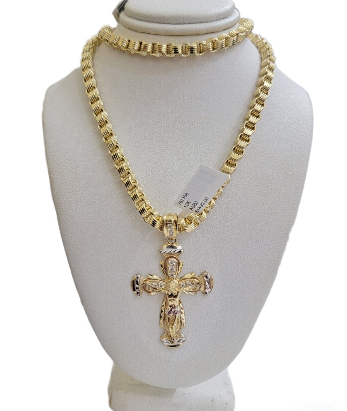 REAL 10k Gold byzantine Chain Cross Pendant Set 5mm Necklace & Jesus Crucifix - GoldenlinQ