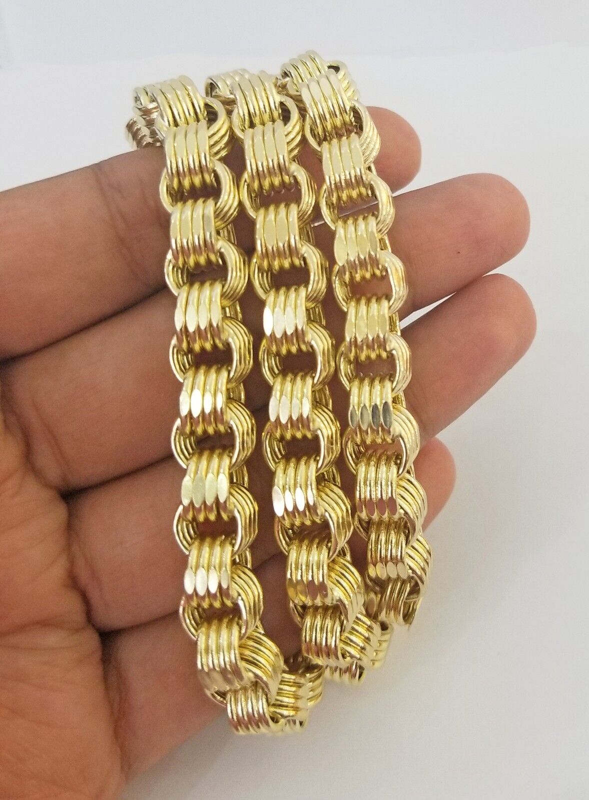 Real 10k Gold Byzantine Chain Mens necklace 8.5 mm 22" Inch 10kt yellow gold - GoldenlinQ