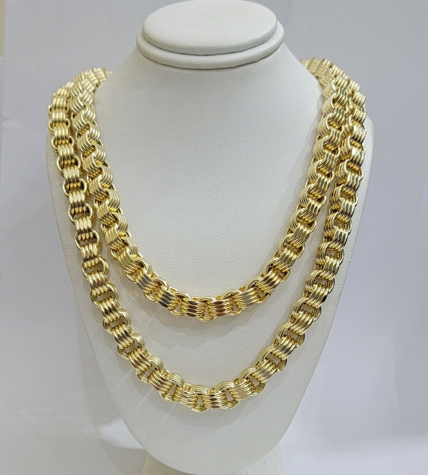 Real 10k Gold Byzantine Chain Necklace 8mm 22" 24" 26" 28" 30" 10kt Yellow Gold - GoldenlinQ