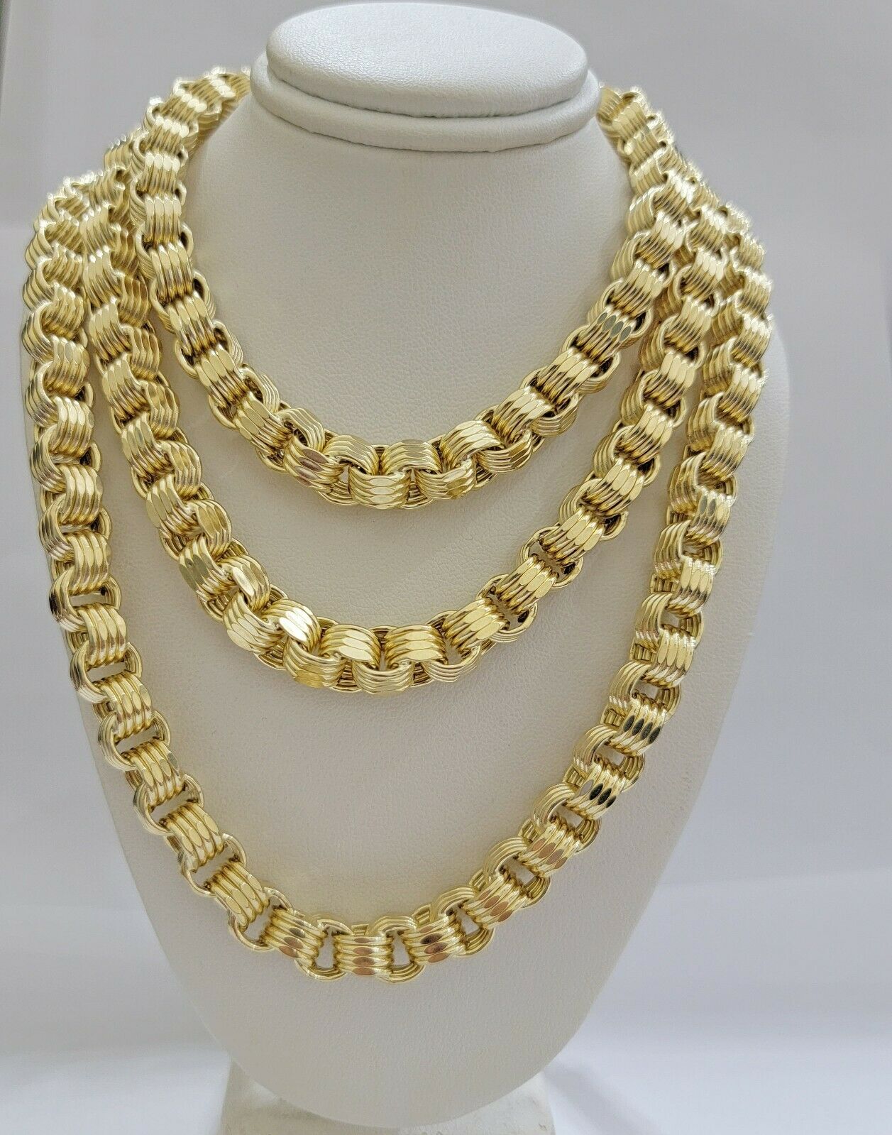 Real 10k Gold Byzantine Chain Necklace 8mm 22" 24" 26" 28" 30" 10kt Yellow Gold - GoldenlinQ