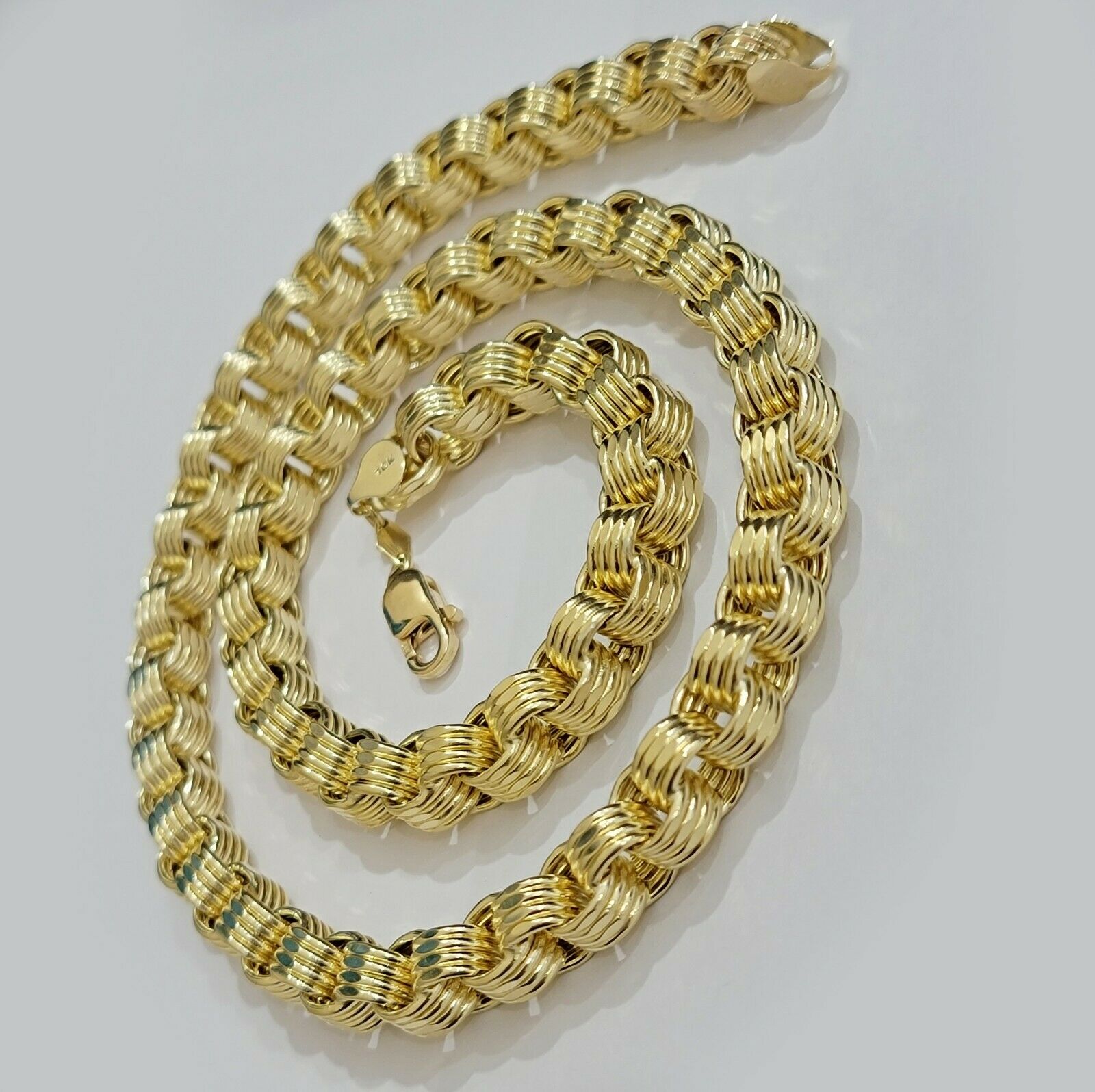 Real 10k Gold Byzantine Chain Necklace 8mm 24" Inch long Men's 10kt Yellow Gold - GoldenlinQ