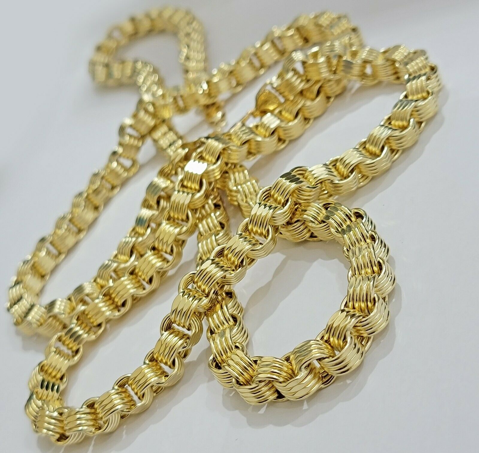 Real 10k Gold Byzantine Chain Necklace 8mm 24" Inch long Men's 10kt Yellow Gold - GoldenlinQ