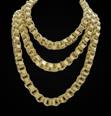 Real 10k Gold Byzantine Chain Necklace 8mm 30" Long 10kt Yellow Gold,Thick shiny - GoldenlinQ