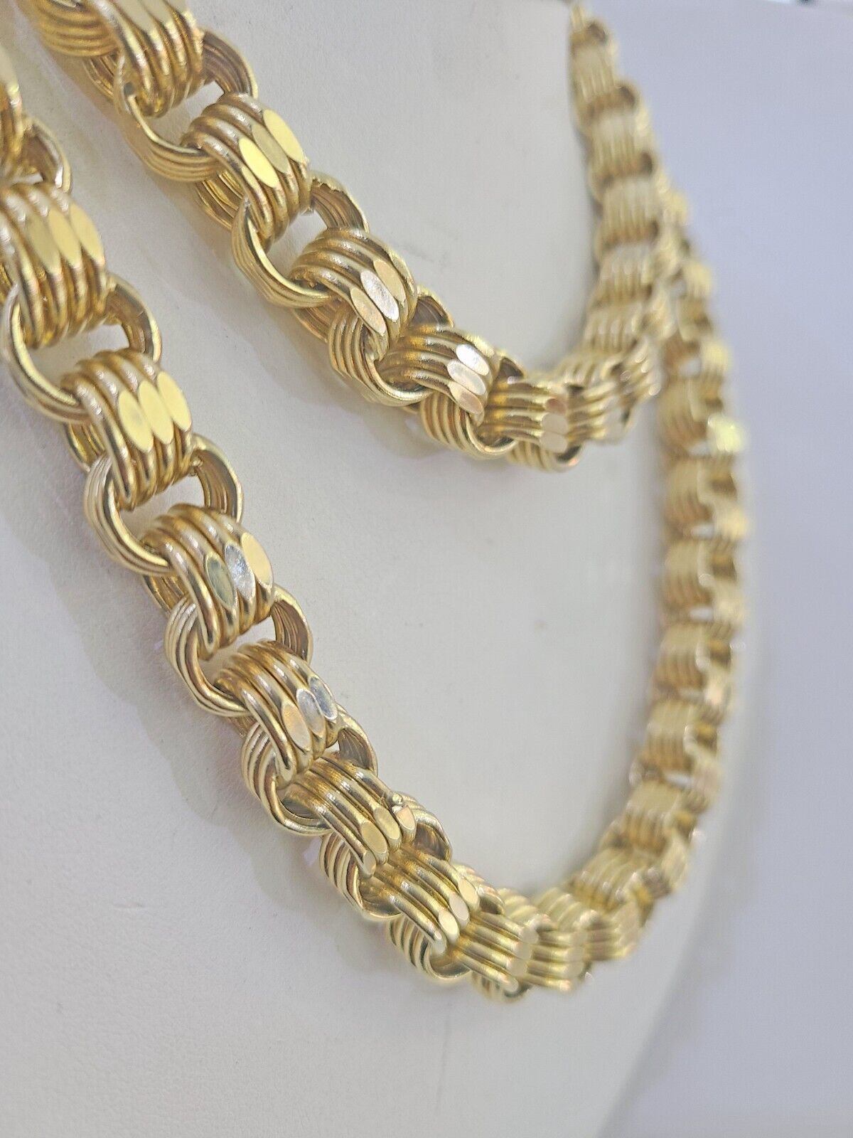 REAL 10k Gold Byzantine Chain Necklace Lobster Clasp 10mm 20"22" 24" 26" 28" 30" - GoldenlinQ