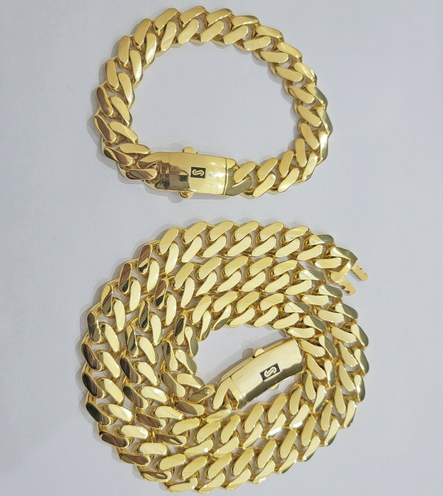 Real 10k Gold Chain 13mm 24" Miami Cuban Royal Link Shiny Plain Necklace Monaco - GoldenlinQ