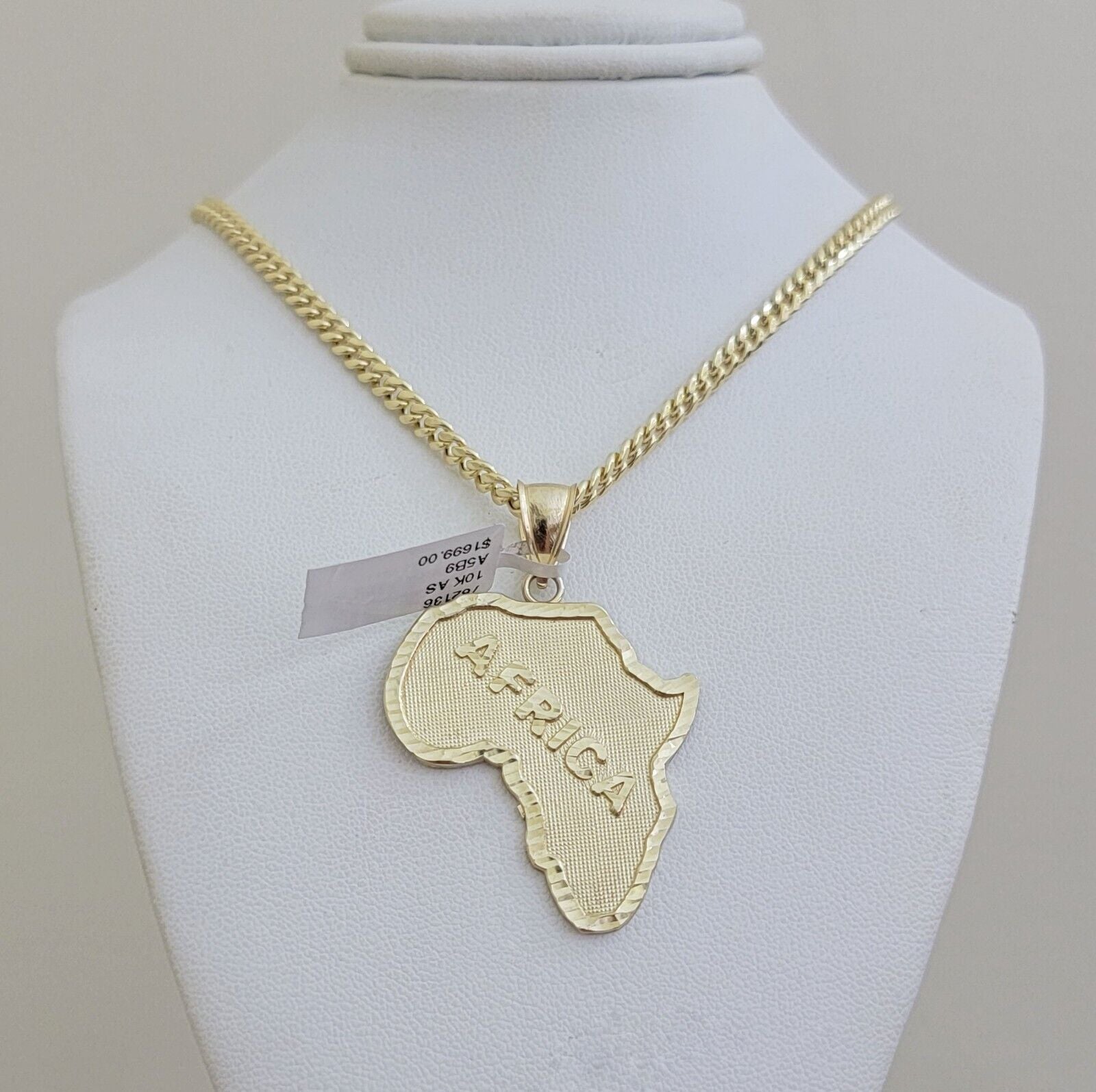 Real 10k Gold Chain & AFRICA Map Charm Pendant SET 22 Inch Cuban Link Necklace - GoldenlinQ