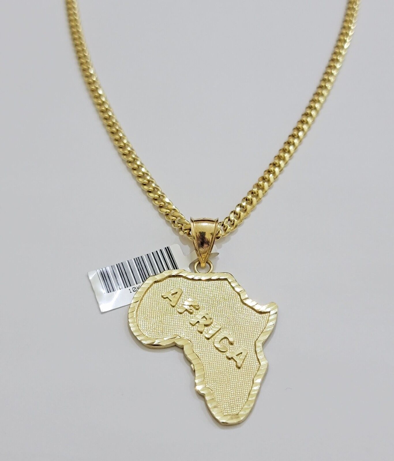 Real 10k Gold Chain & AFRICA Map Charm Pendant SET 22 Inch Cuban Link Necklace - GoldenlinQ