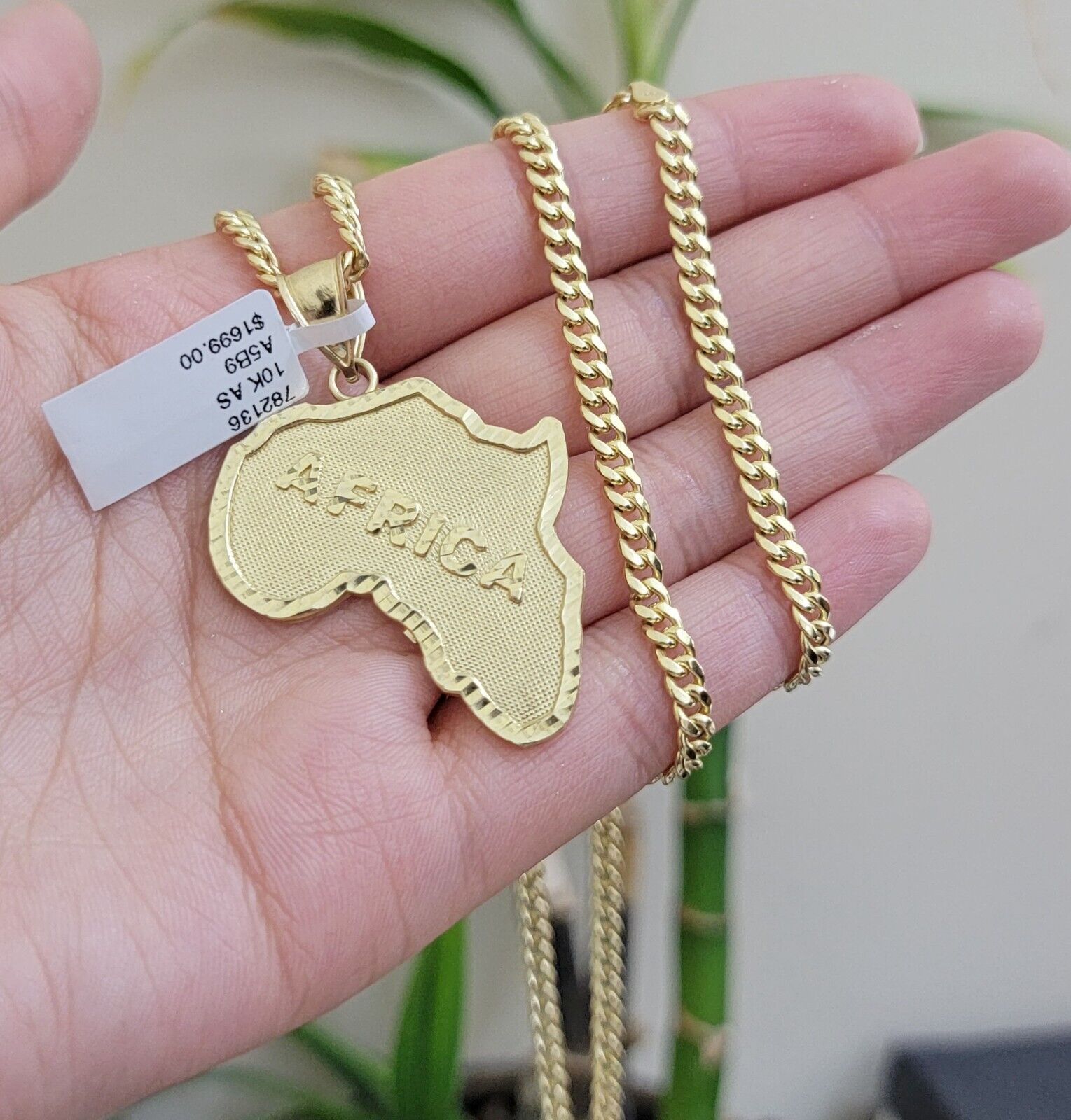 Real 10k Gold Chain & AFRICA Map Charm Pendant SET 24 Inch Cuban Link Necklace - GoldenlinQ