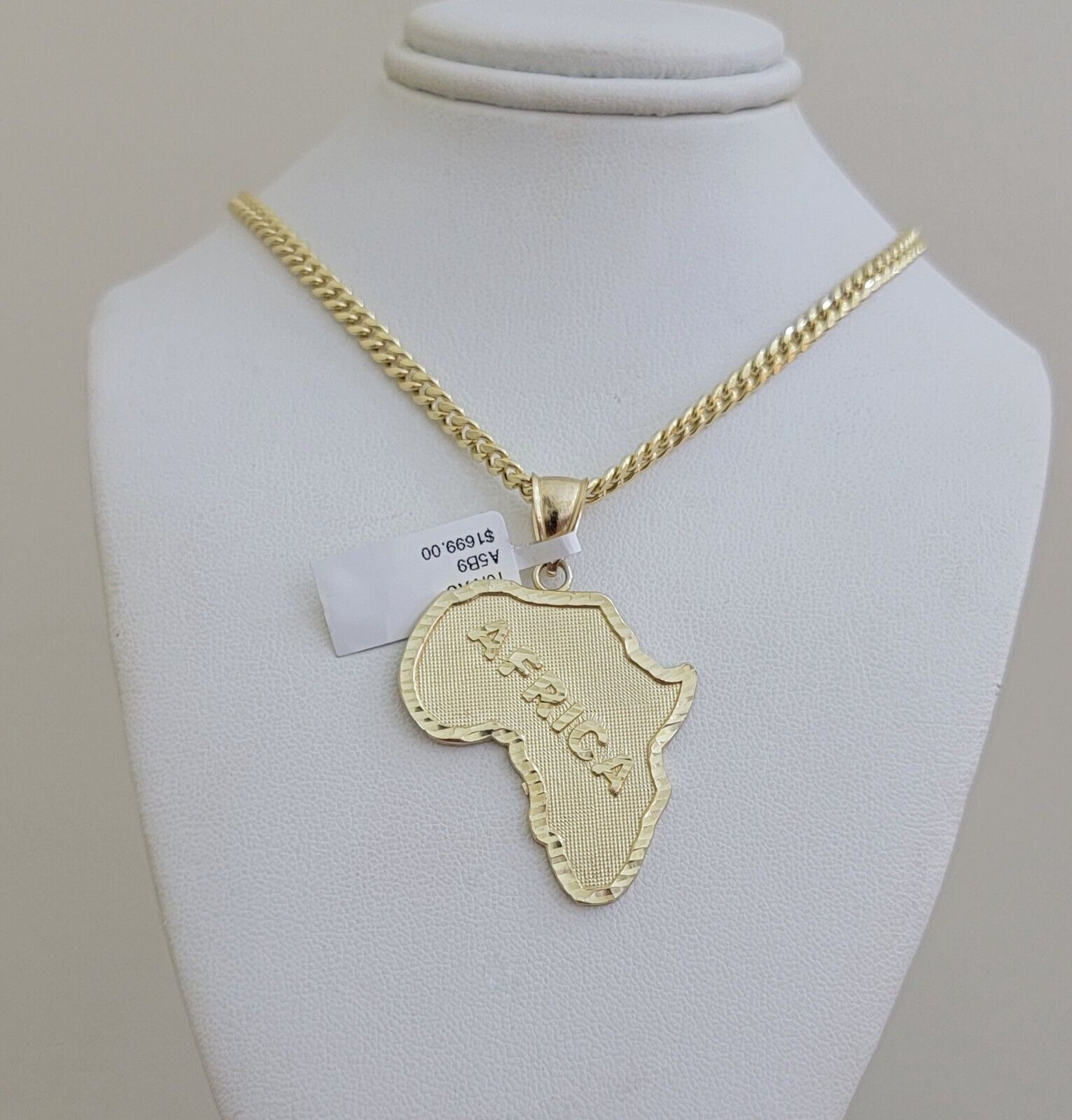 Real 10k Gold Chain & AFRICA Map Charm Pendant SET 24 Inch Cuban Link Necklace - GoldenlinQ