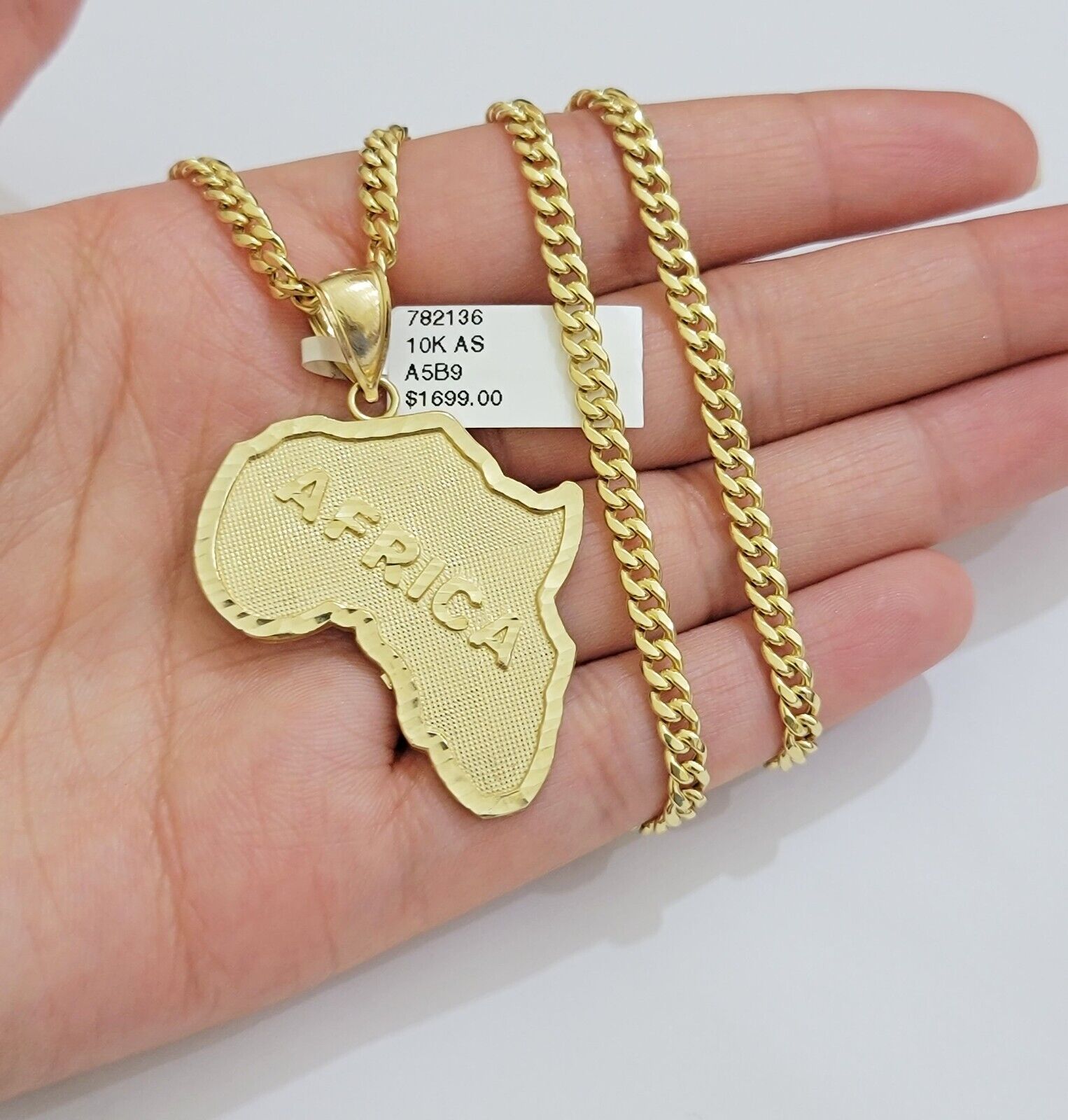 Real 10k Gold Chain & AFRICA Map Charm Pendant SET 24 Inch Cuban Link Necklace - GoldenlinQ