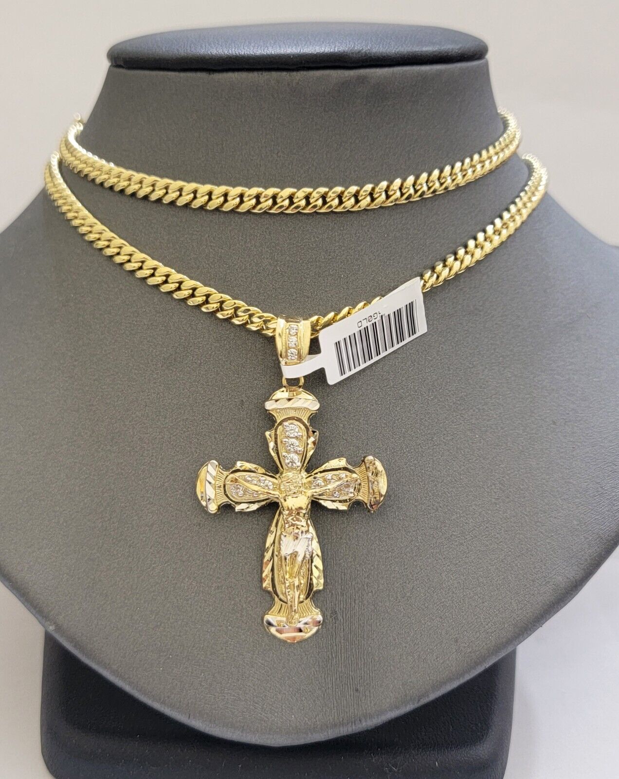 Real 10k Gold Chain & cross charm pendant SET Miami Cuban link necklace 5 mm 22" - GoldenlinQ