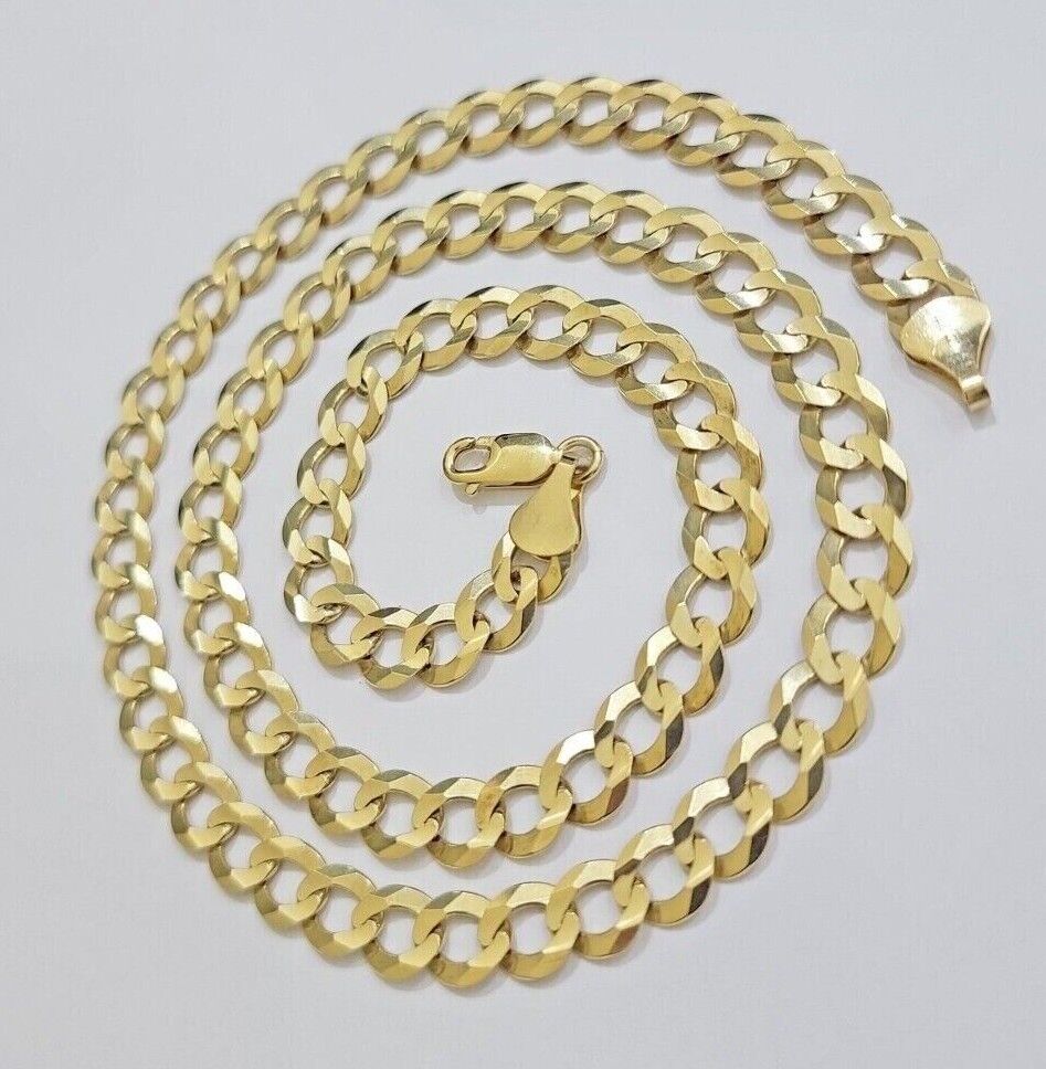 Real 10k Gold Chain Cuban Curb Link 9mm 18 in - 30 Inch Mens Solid 10kt Yellow - GoldenlinQ
