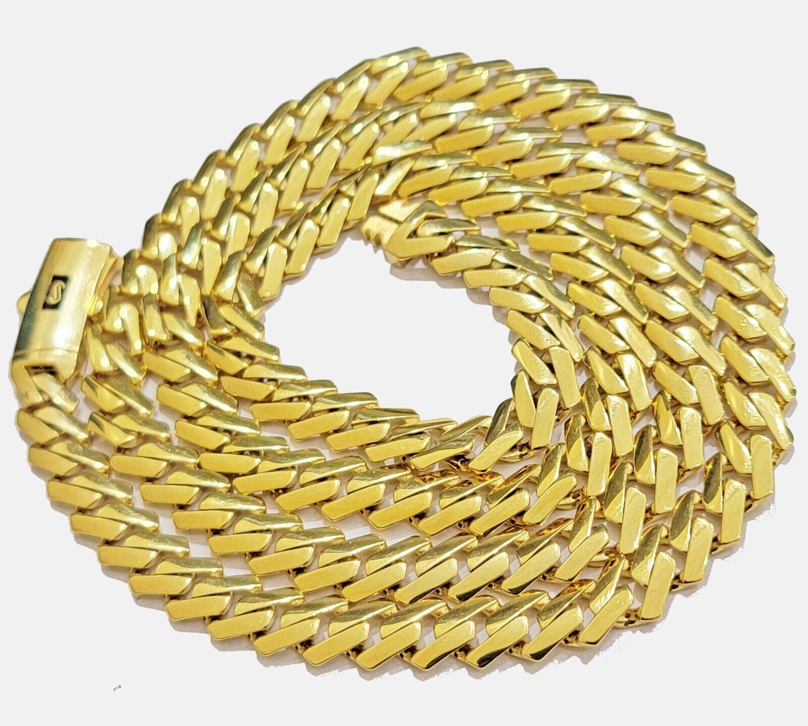 Real 10k Gold chain Cuban Link Monaco necklace 7.5mm 18 - 24 Inch Box Lock 10KT - GoldenlinQ