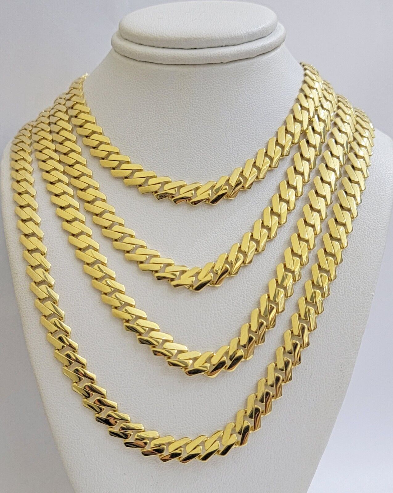 Real 10k Gold chain Cuban Link Monaco necklace 7.5mm 18 - 24 Inch Box Lock 10KT - GoldenlinQ