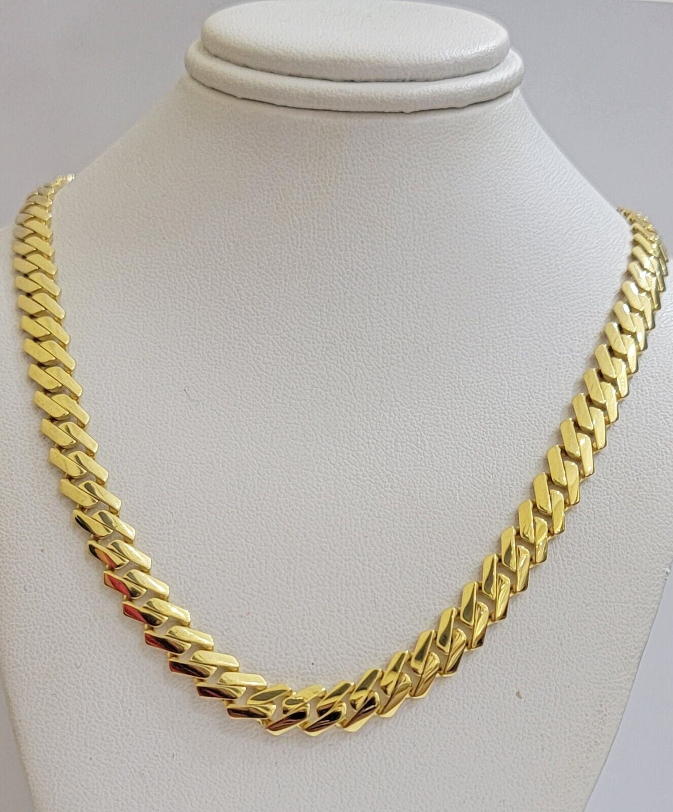 Real 10k Gold chain Cuban Link Monaco necklace 7.5mm 18 - 24 Inch Box Lock 10KT - GoldenlinQ