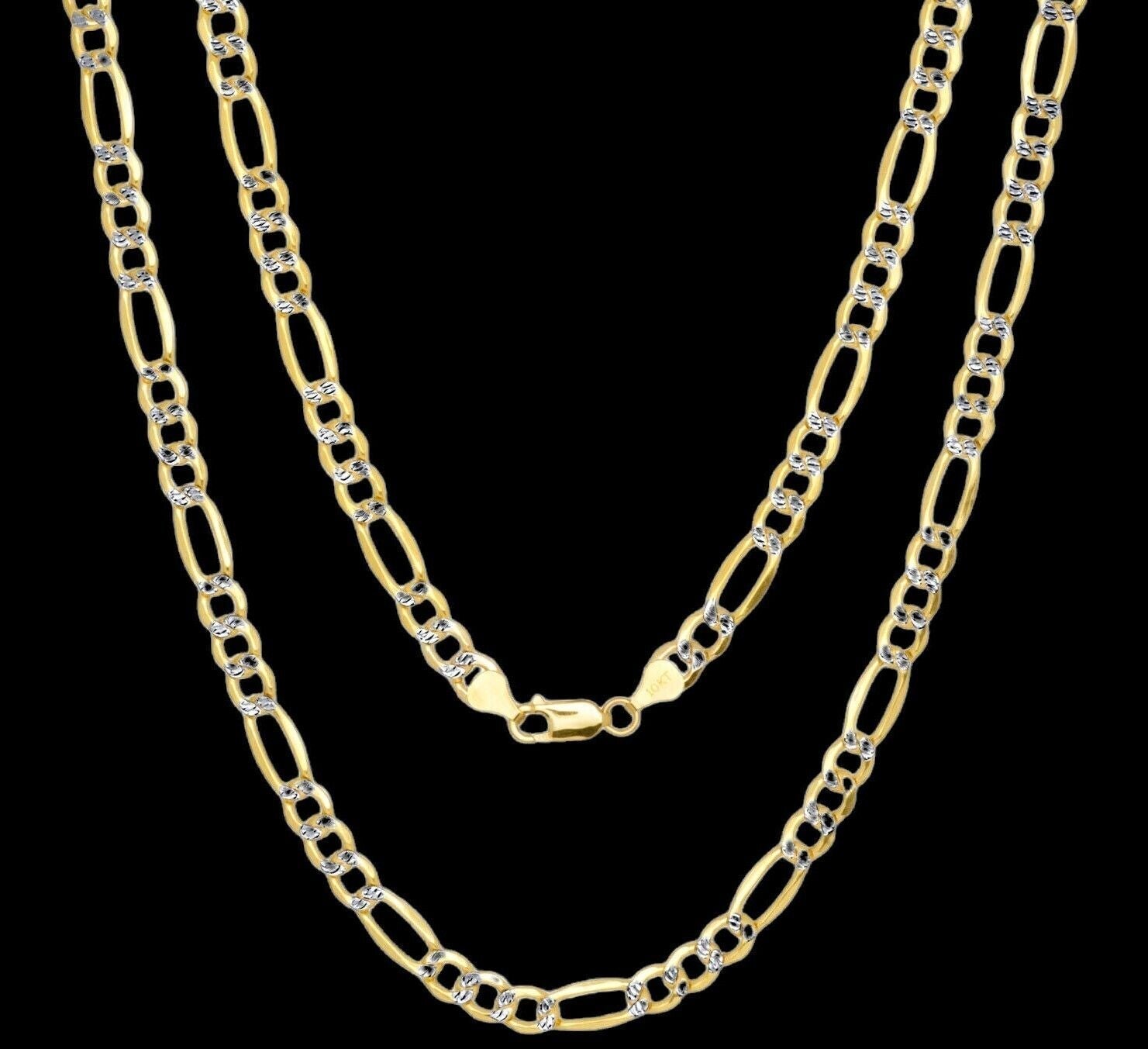 Real 10k Gold Chain Figaro Link Necklace 3.5mm - 9mm, Men Women 18" - 30" Inch, 10kt - GoldenlinQ