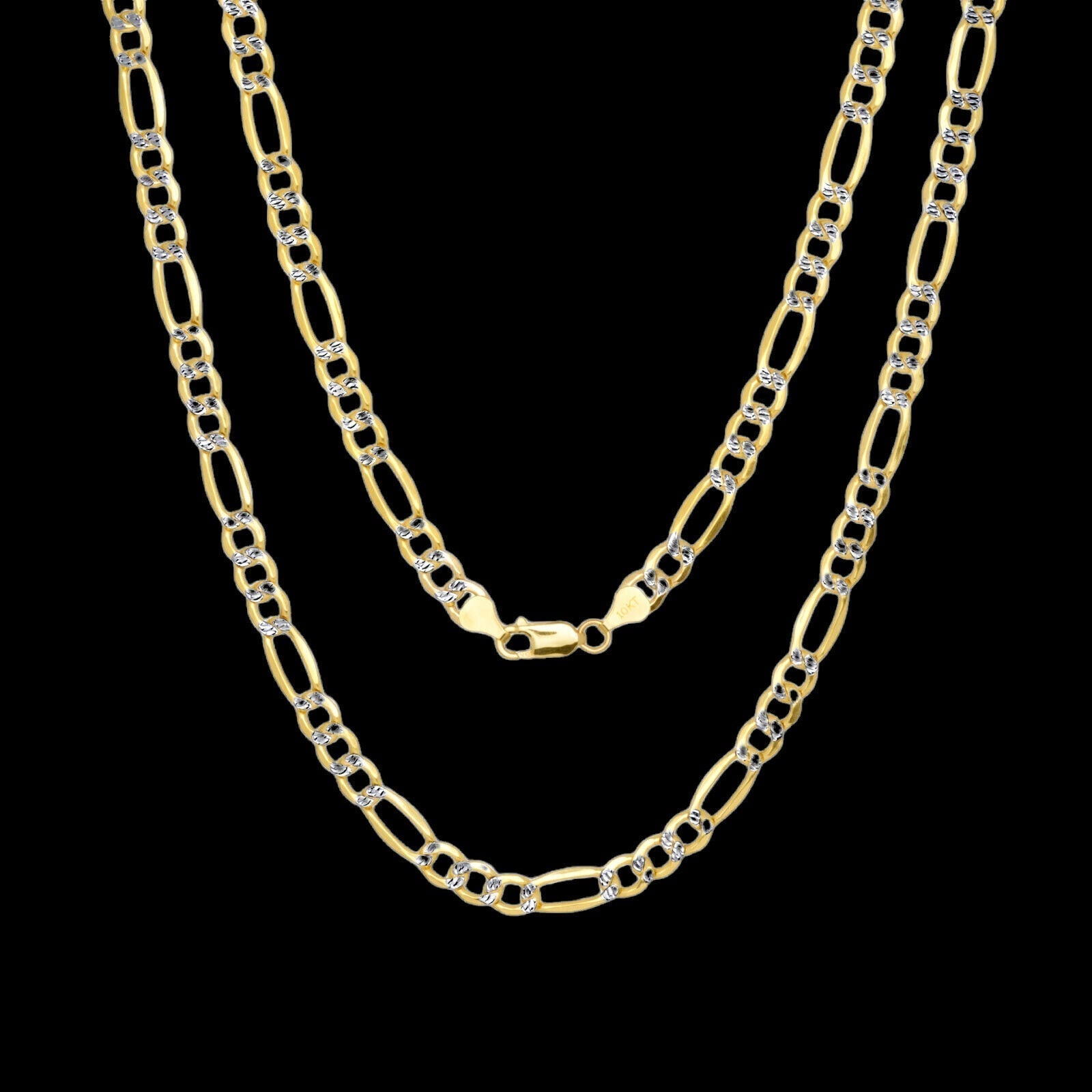 Real 10k Gold Chain Figaro Link Necklace 3.5mm - 9mm, Men Women 18" - 30" Inch, 10kt - GoldenlinQ