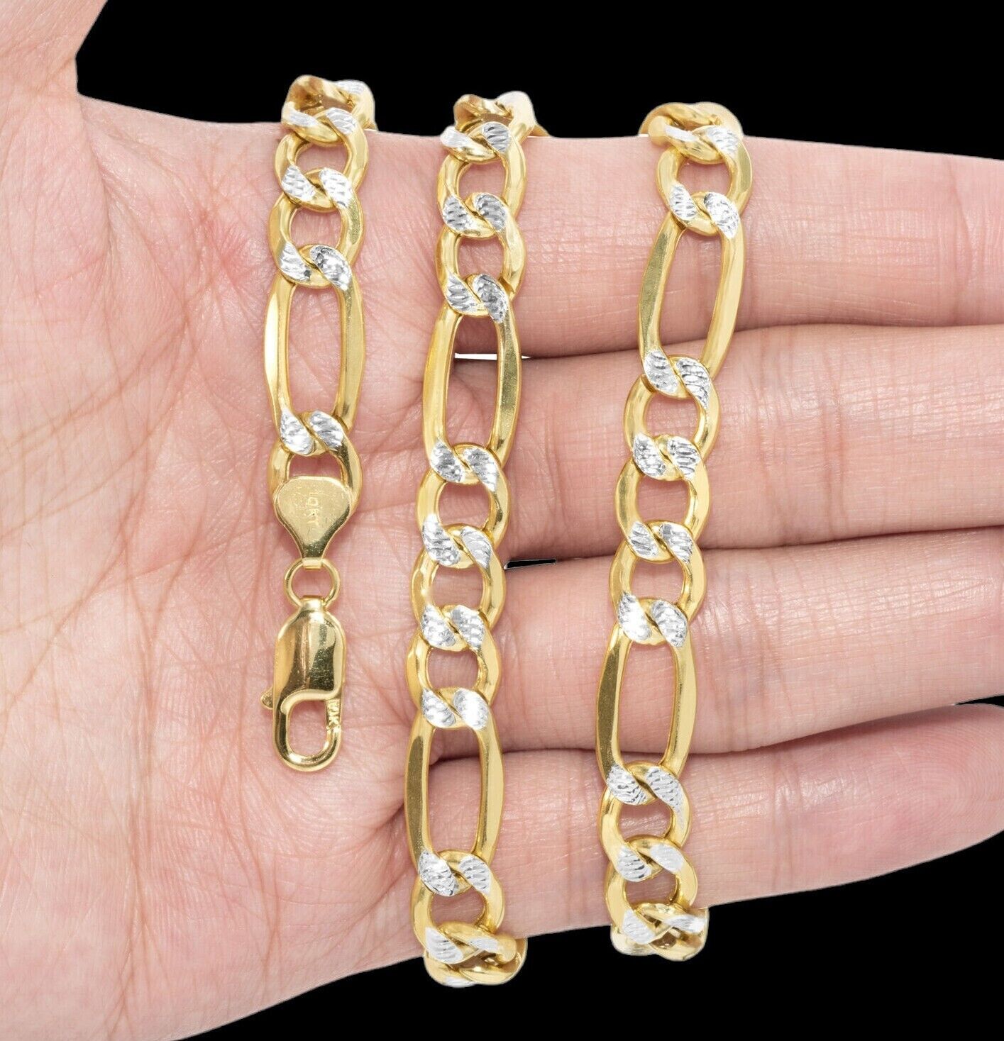 Real 10k Gold Chain Figaro Link Necklace 3.5mm - 9mm, Men Women 18" - 30" Inch, 10kt - GoldenlinQ