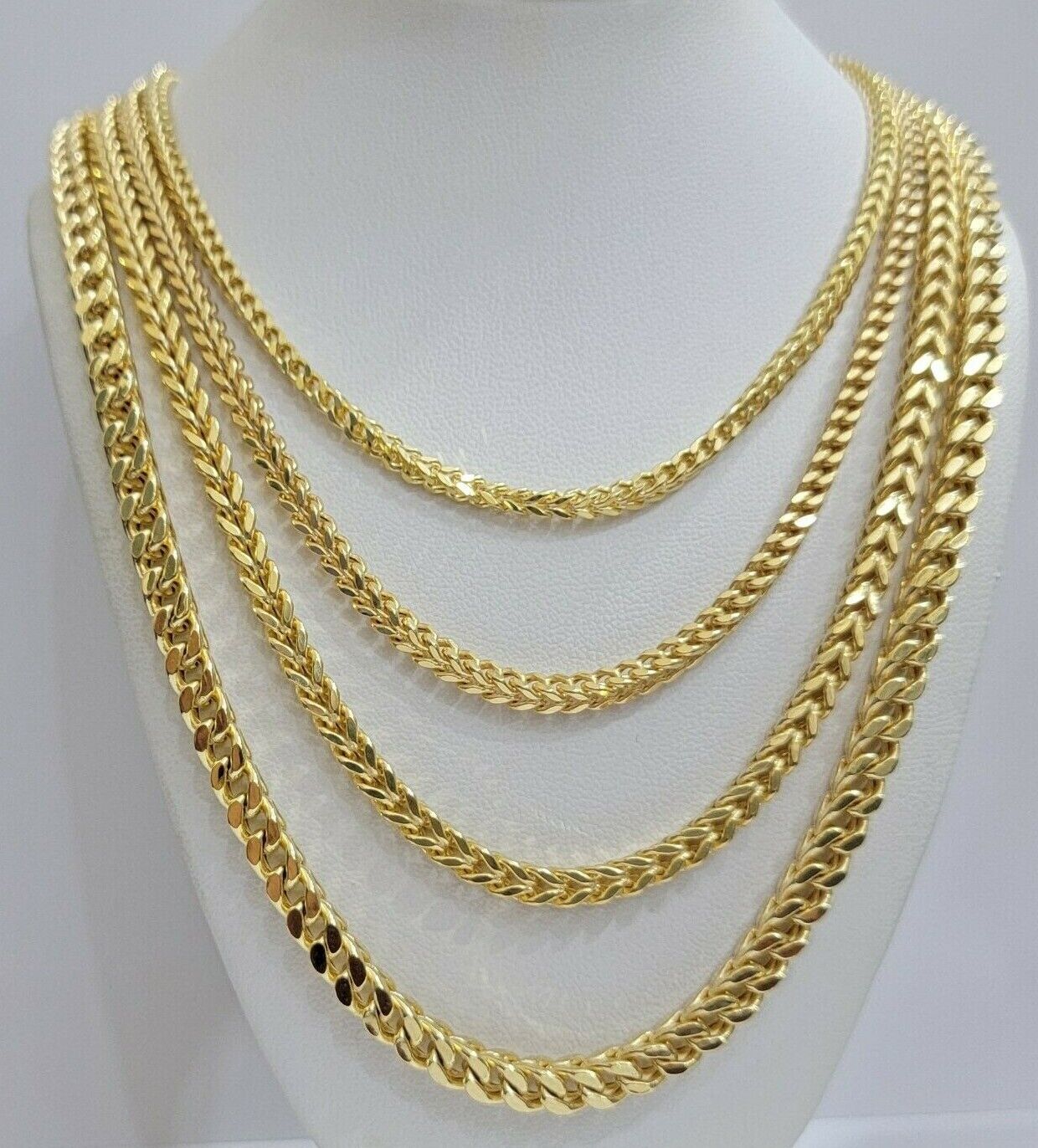 Real 10k Gold Chain Franco Mens Necklace 20" - 28" Inch 3mm - 5mm 10kt Yellow,STRONG - GoldenlinQ