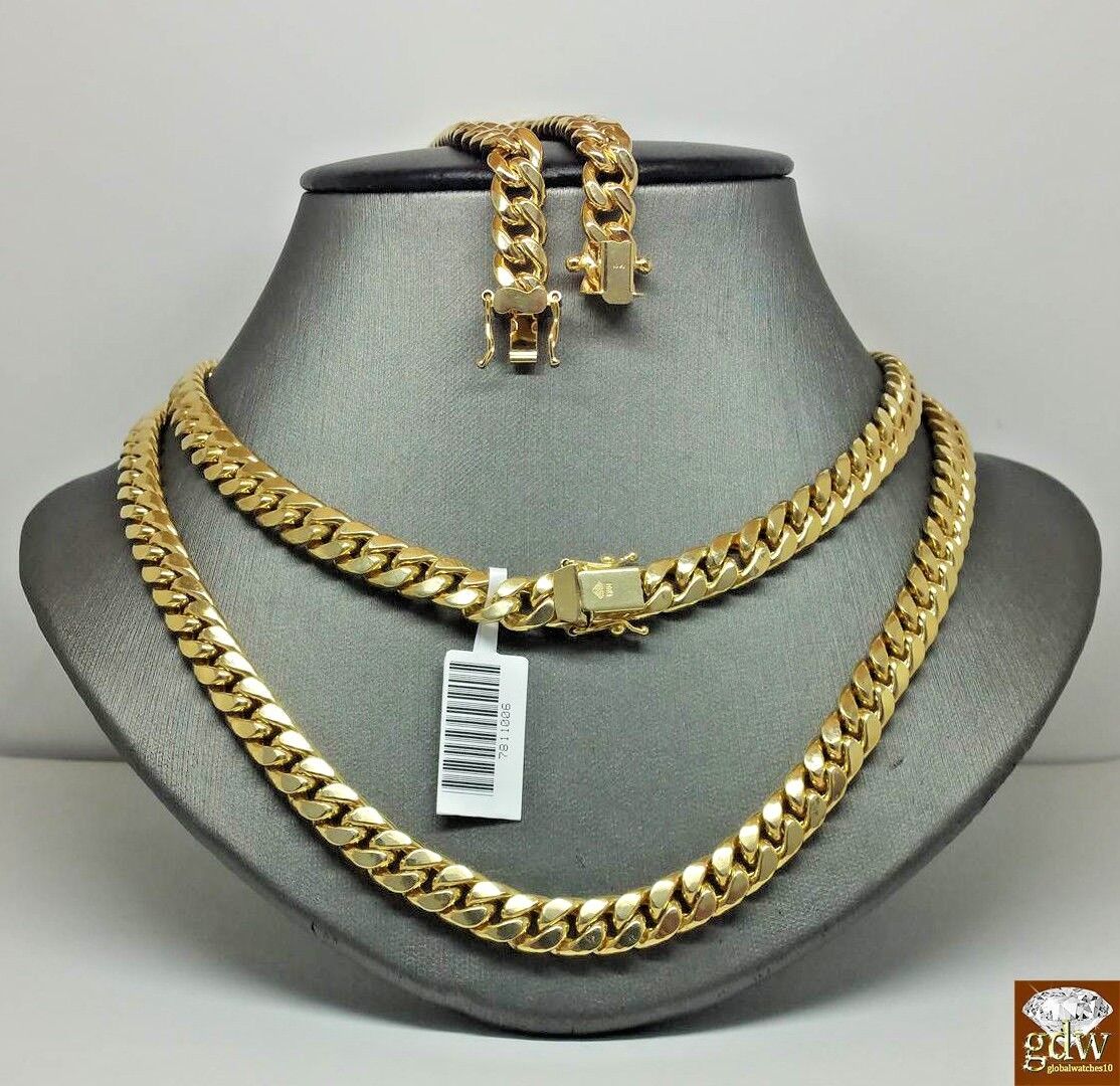 Real 10k Gold Chain Miami Cuban Link Necklace 7mm 18 Inch Box Lock Men Women 10k - GoldenlinQ