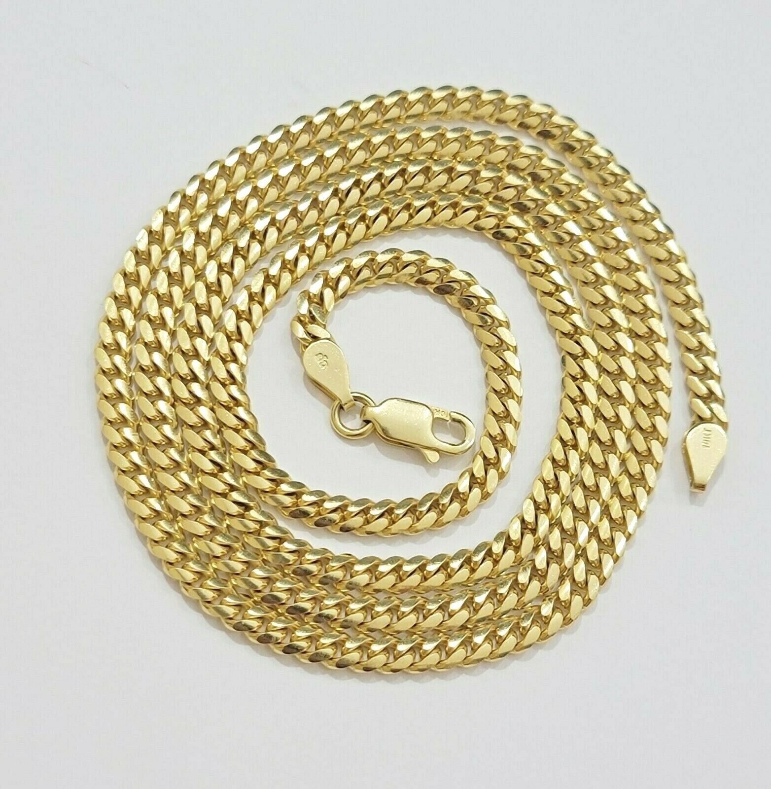 Real 10k Gold Chain Miami Cuban Solid Link Necklace 20" 22" 24" Inch 3mm 10KT - GoldenlinQ