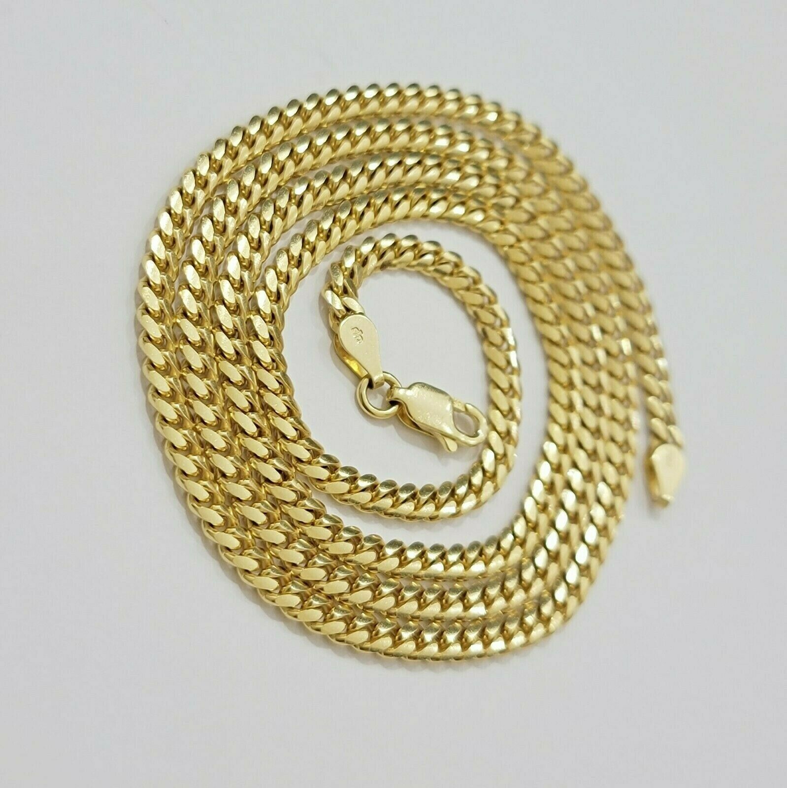 Real 10k Gold Chain Miami Cuban Solid Link Necklace 20" 22" 24" Inch 3mm 10KT - GoldenlinQ