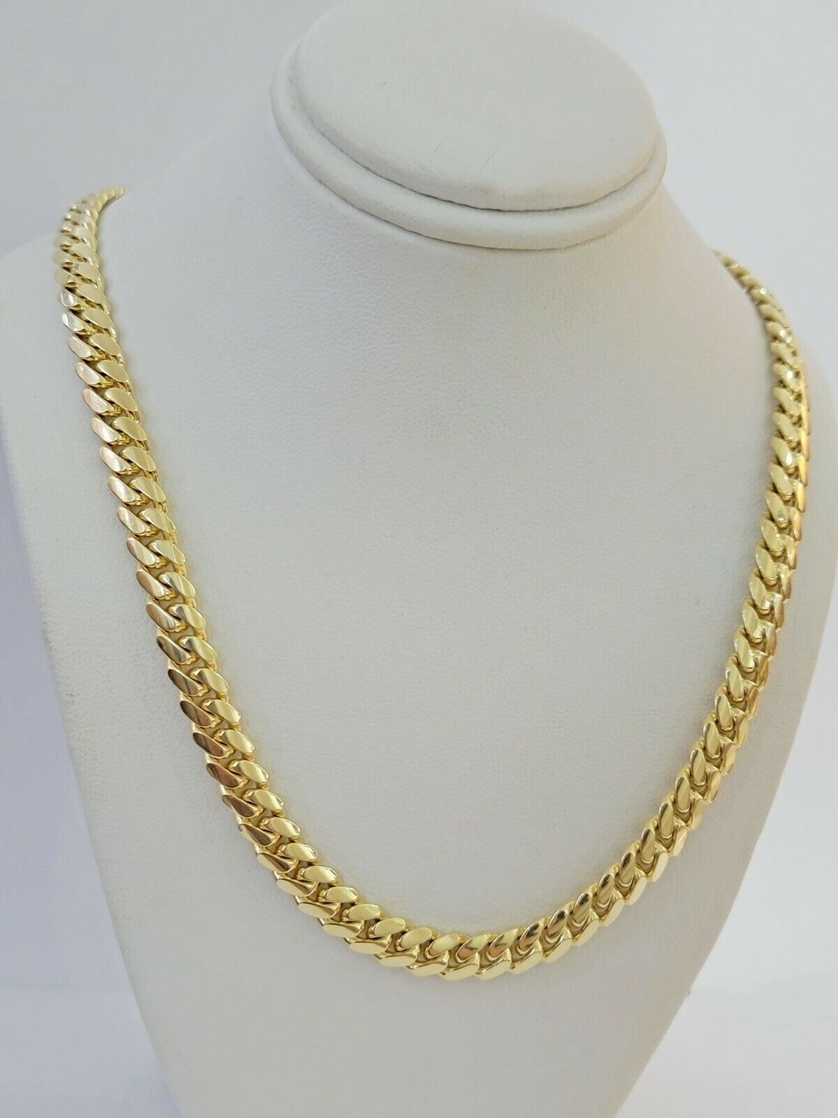 Real 10k Gold Chain Miami Cuban Solid Link Necklace 24" Inch 7mm 10KT BOX CLASP - GoldenlinQ