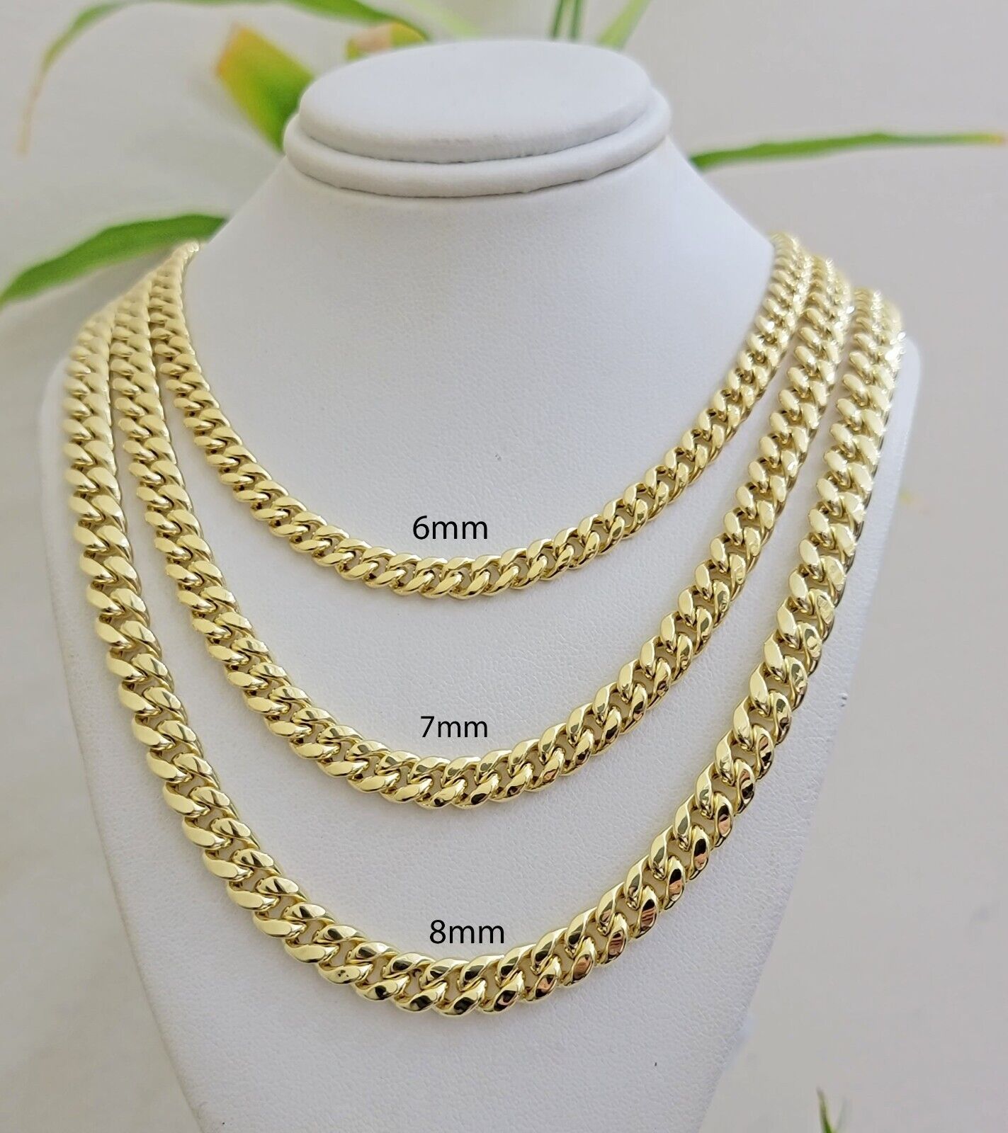 Real 10k Gold Chain Necklace Miami Cuban Link 20 - 30 Inch Mens 10KT 6mm 7mm 8mm - GoldenlinQ