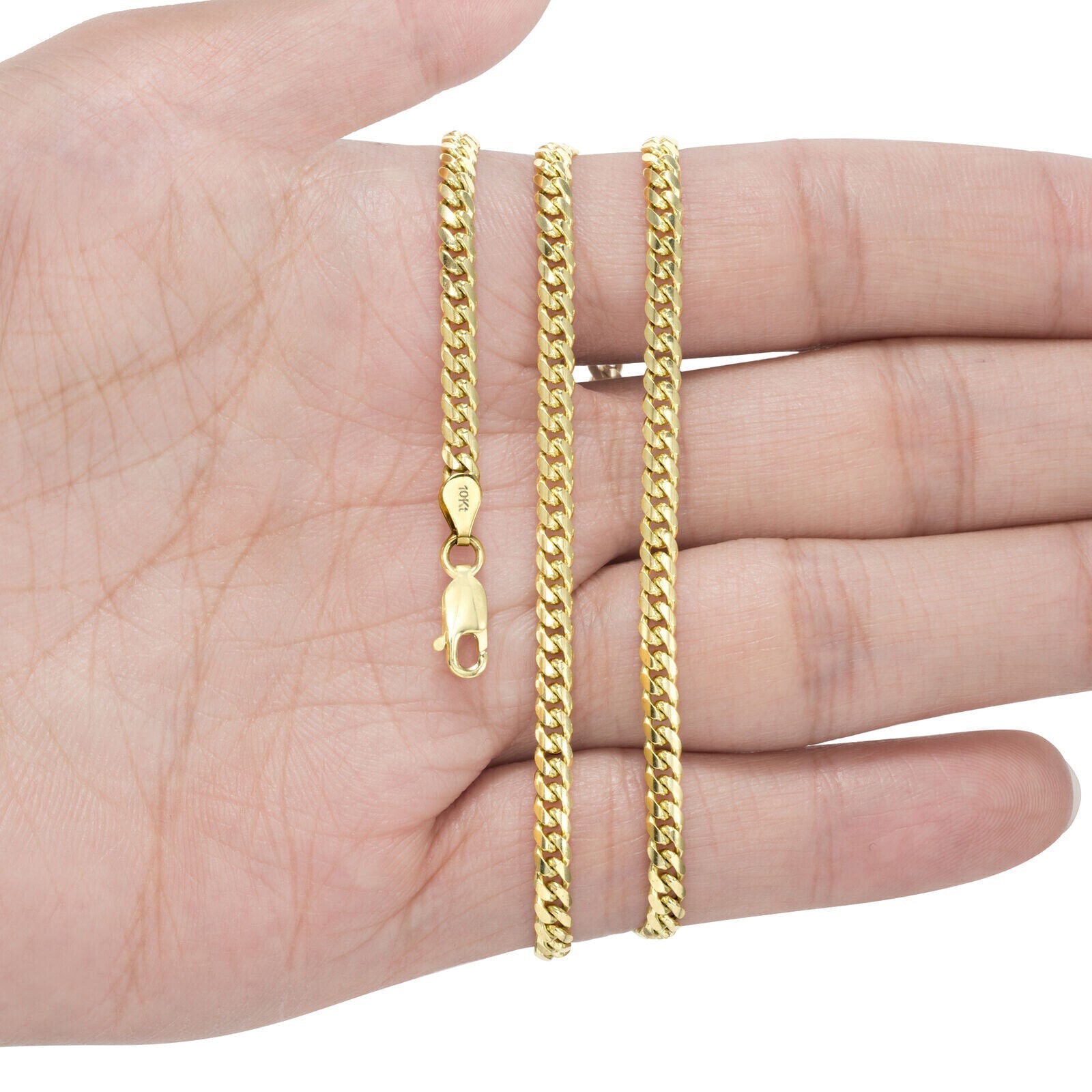 REAL 10k Gold Chain Pendant Set Miami Cuban chain 3mm& Money Tree Charm, 18" - 28" - GoldenlinQ