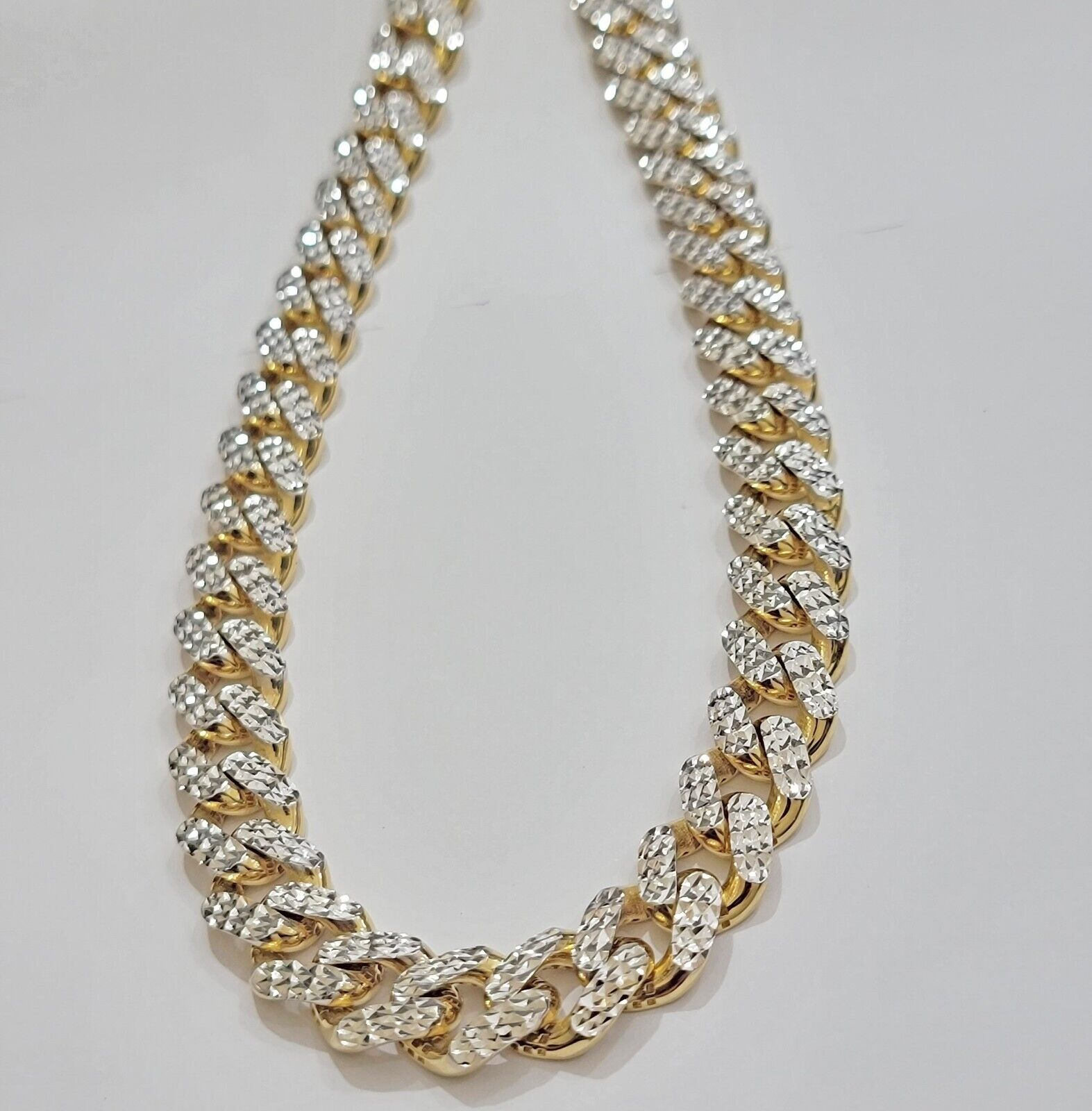 Real 10k Gold Chain Royal Miami Cuban Link Necklace 13mm 24" Rhodium Diamond Cut - GoldenlinQ