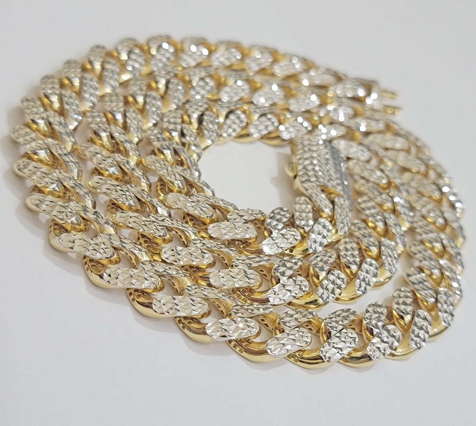 Real 10k Gold Chain Royal Miami Cuban Link Necklace 13mm 24" Rhodium Diamond Cut - GoldenlinQ