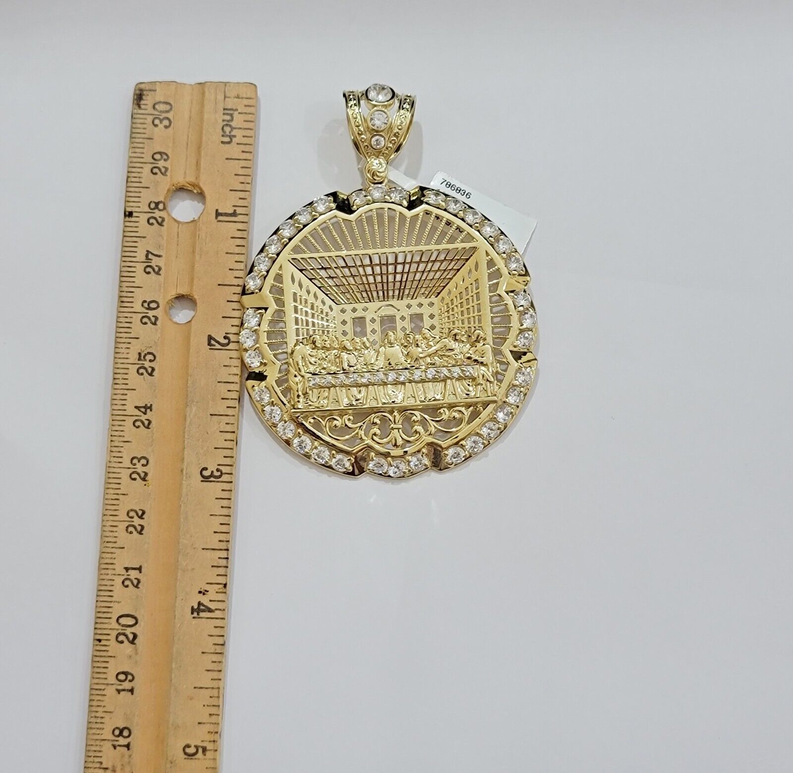 Real 10k Gold Charm Last Supper Pendant 10kt Yellow Gold With Stones Mens, Jesus - GoldenlinQ