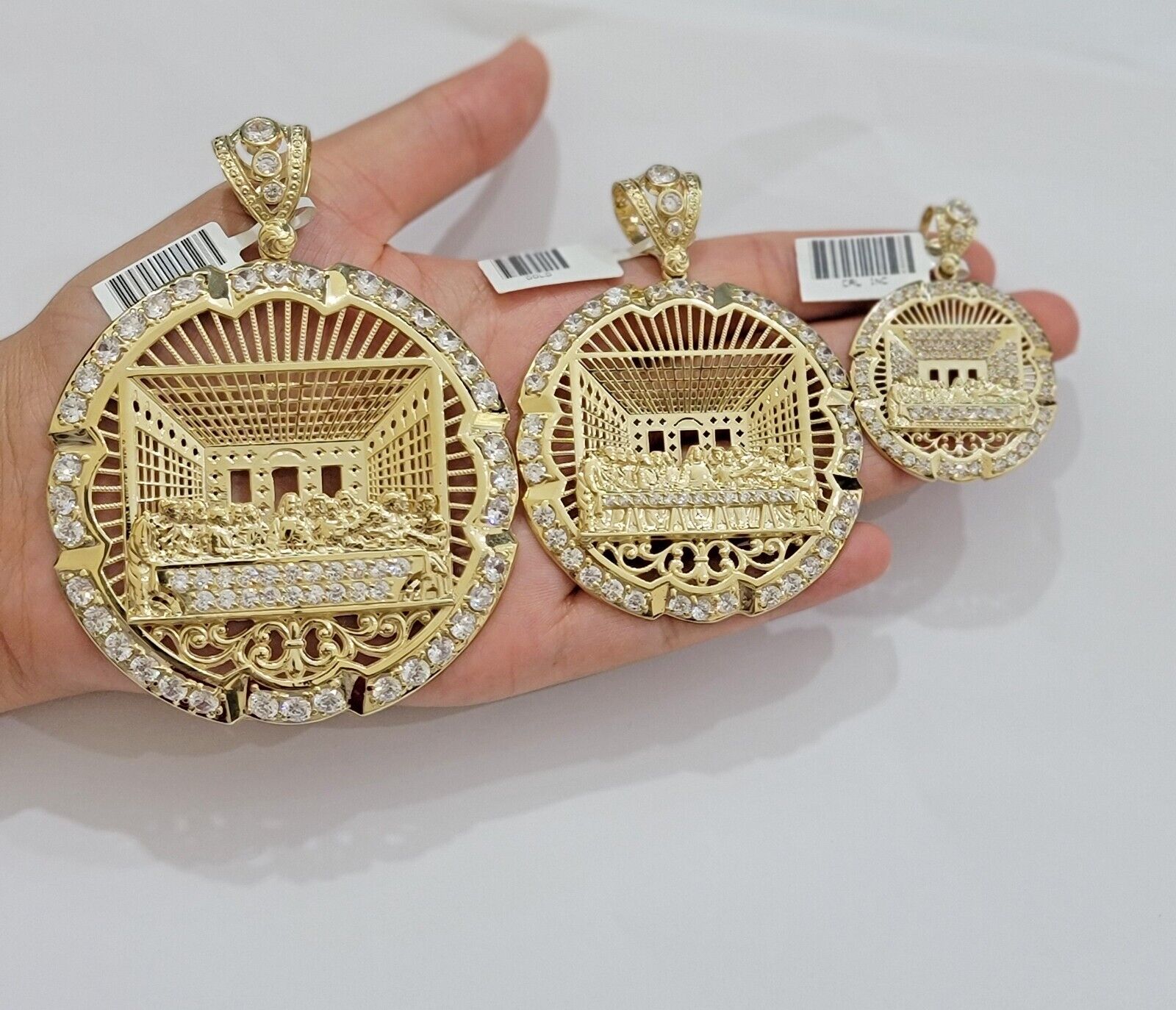 Real 10k Gold Charm Last Supper Pendant 10kt Yellow Gold With Stones Mens, Jesus - GoldenlinQ