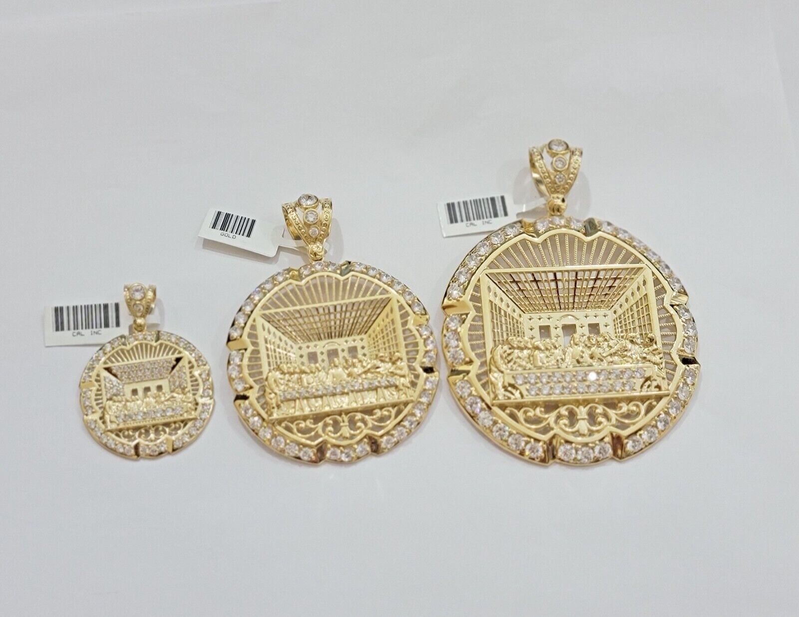 Real 10k Gold Charm Last Supper Pendant 10kt Yellow Gold With Stones Mens, Jesus - GoldenlinQ