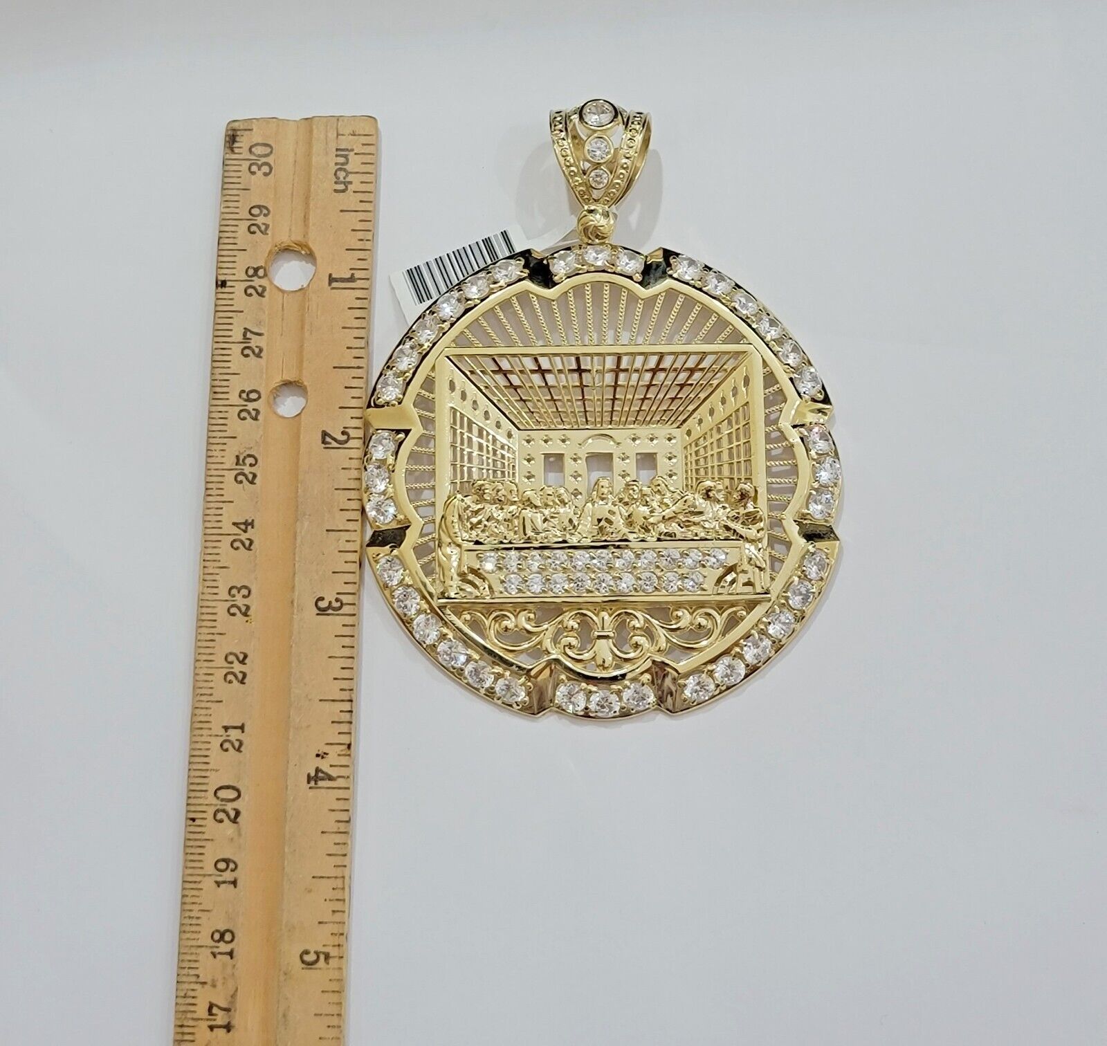 Real 10k Gold Charm Last Supper Pendant 10kt Yellow Gold With Stones Mens, Jesus - GoldenlinQ