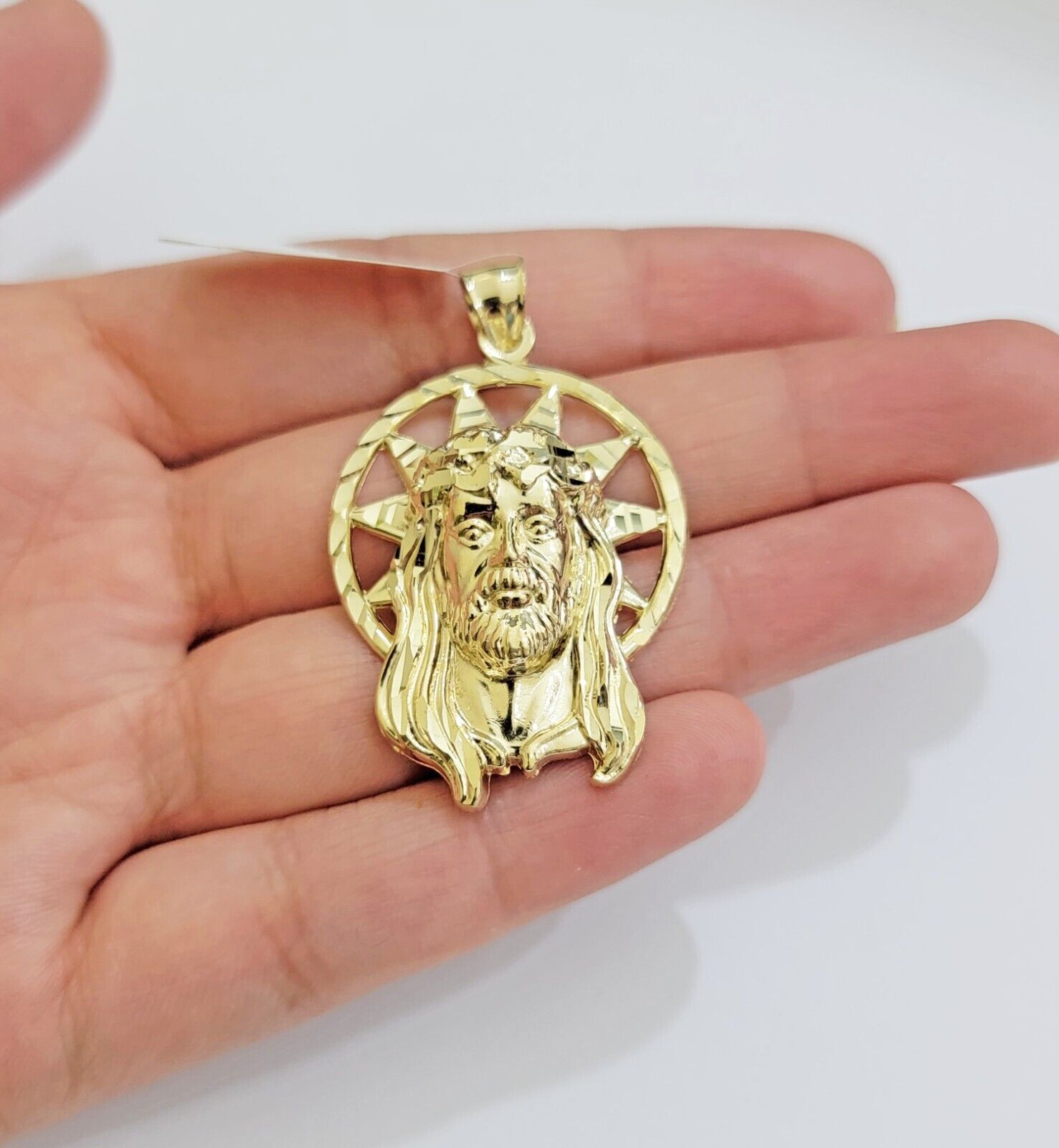 Real 10k Gold Charm Pendant Jesus Head 10kt Yellow Gold Genuine for Men's - GoldenlinQ
