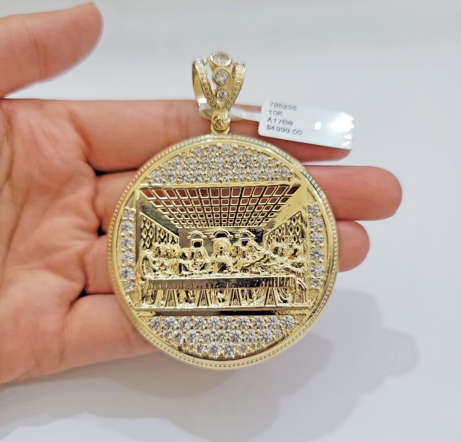 Real 10k Gold Charm Pendant Last Supper 2.5 Inch 10kt Yellow Gold For Mens Chain - GoldenlinQ
