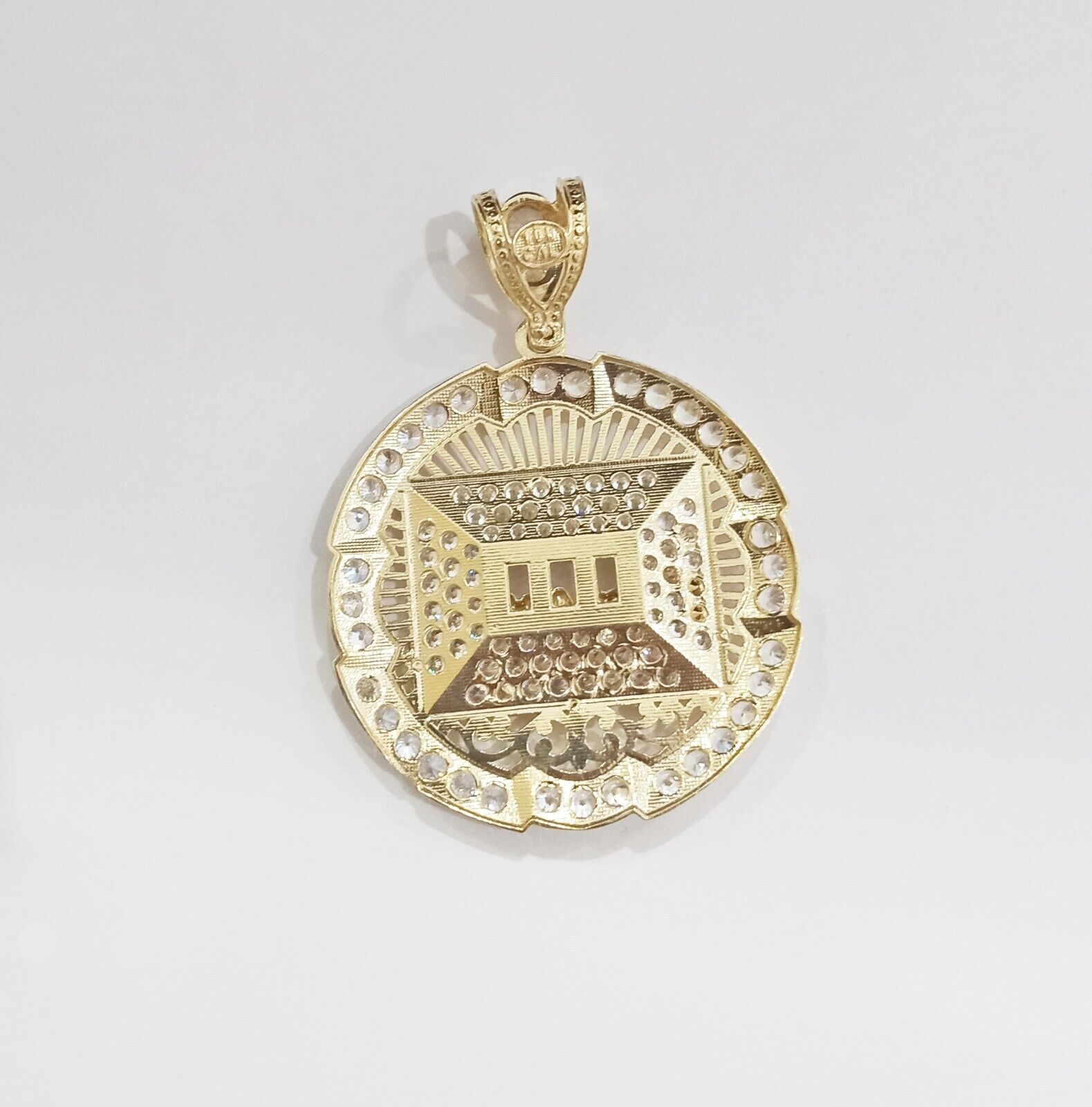 Real 10k Gold Circle Charm Last Supper Pendant 10kt Yellow Gold for Chain Men - GoldenlinQ