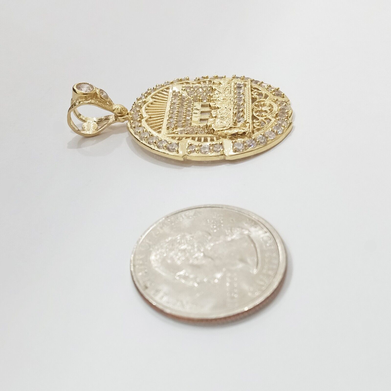 Real 10k Gold Circle Charm Last Supper Pendant 10kt Yellow Gold for Chain Men - GoldenlinQ