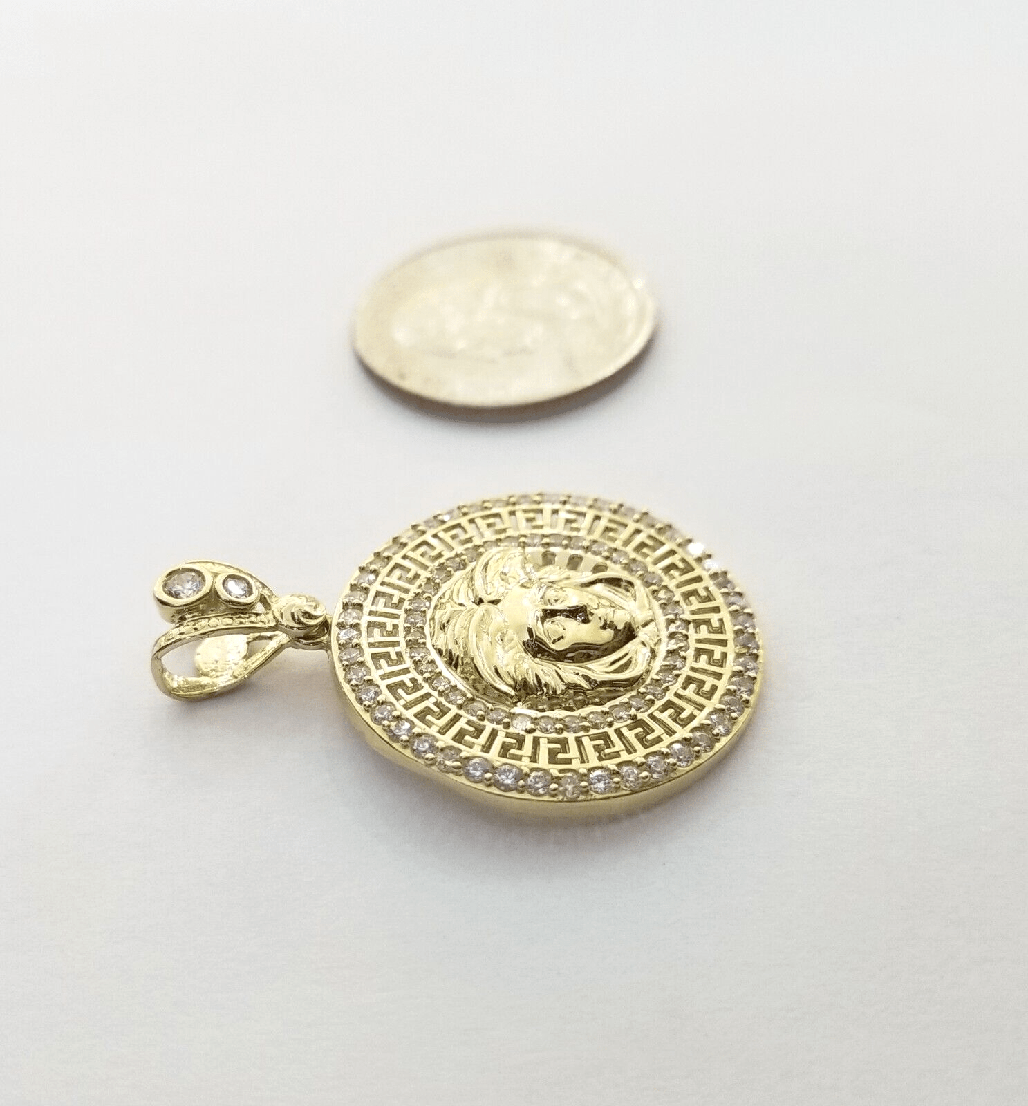 Real 10k Gold Circular Charm 10kt Yellow Gold Pendant Men Women - GoldenlinQ