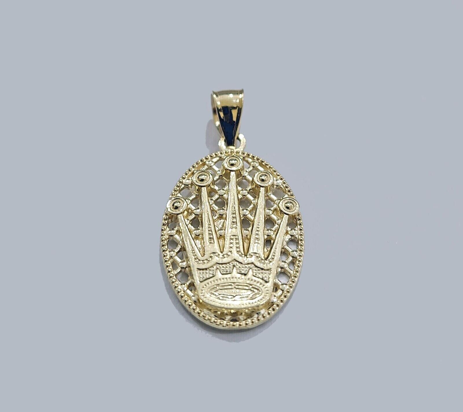 Real 10k Gold Circular Crown Charm Pendant 10kt Yellow Gold Unisex - GoldenlinQ