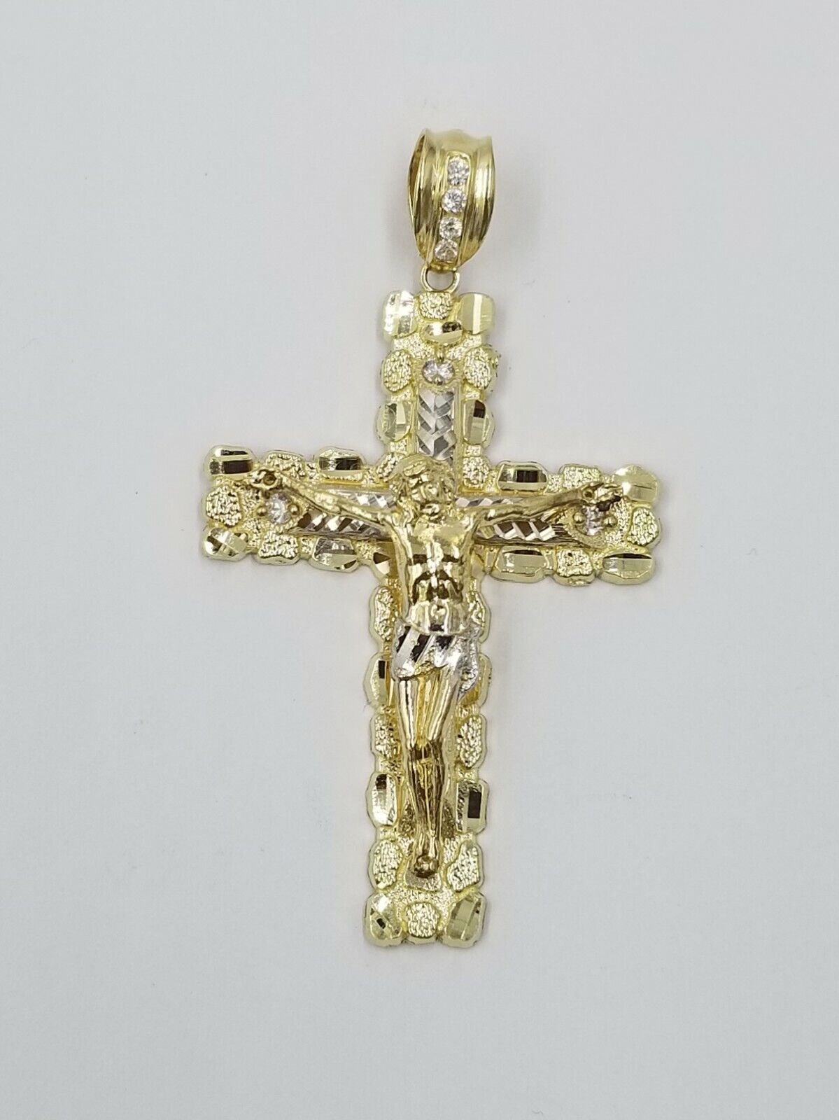 Real 10k Gold Cross And 10k Cuban Link 26" Necklace 3" Pendant Charm Chain Set - GoldenlinQ