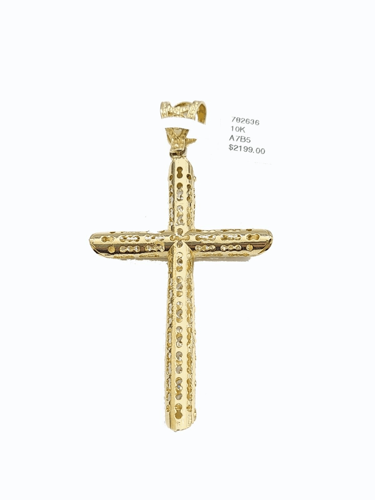 Real 10k Gold Cross Charm Pendant 2.8'' Inch 10KT Yellow Gold Cubic Zirconia - GoldenlinQ