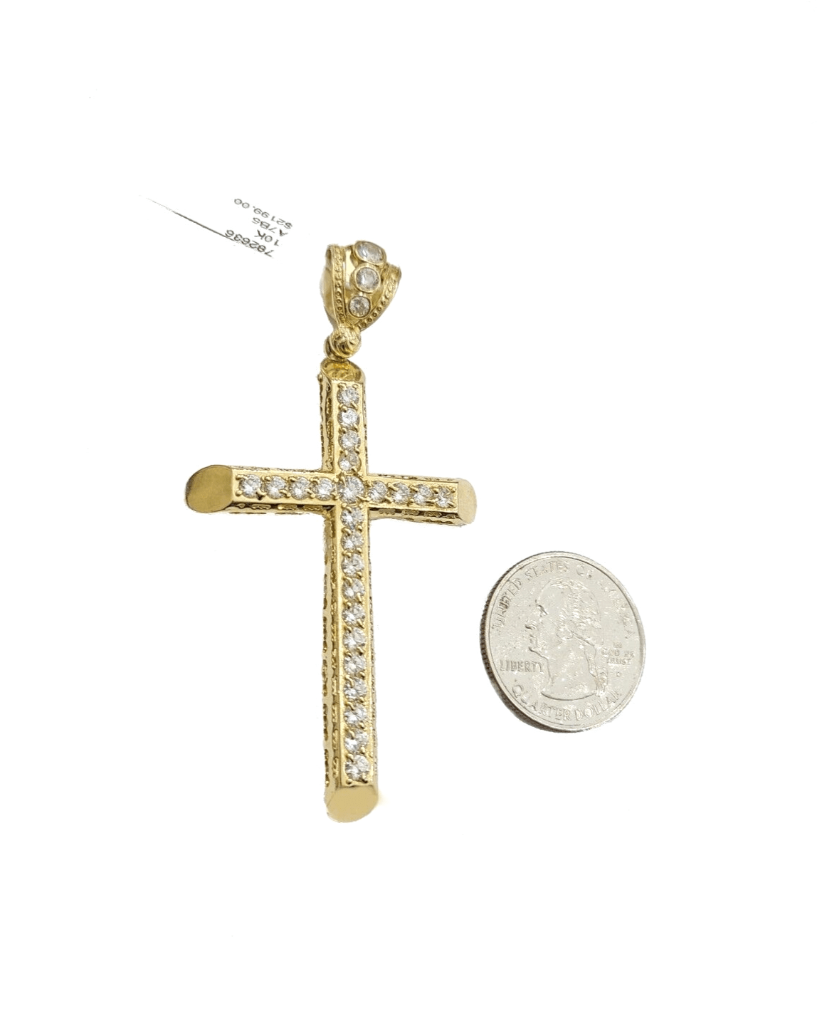 Real 10k Gold Cross Charm Pendant 2.8'' Inch 10KT Yellow Gold Cubic Zirconia - GoldenlinQ