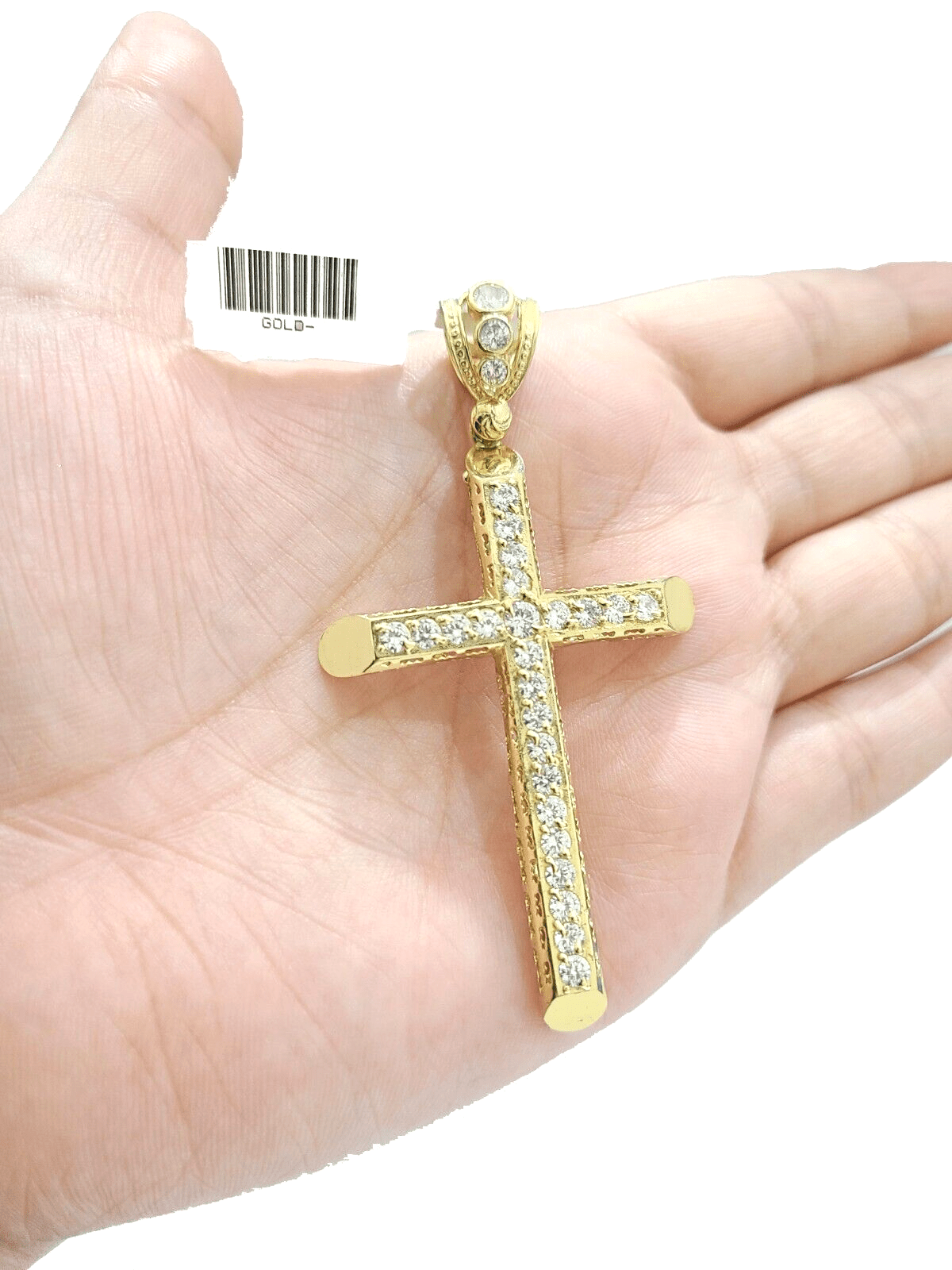 Real 10k Gold Cross Charm Pendant 2.8'' Inch 10KT Yellow Gold Cubic Zirconia - GoldenlinQ